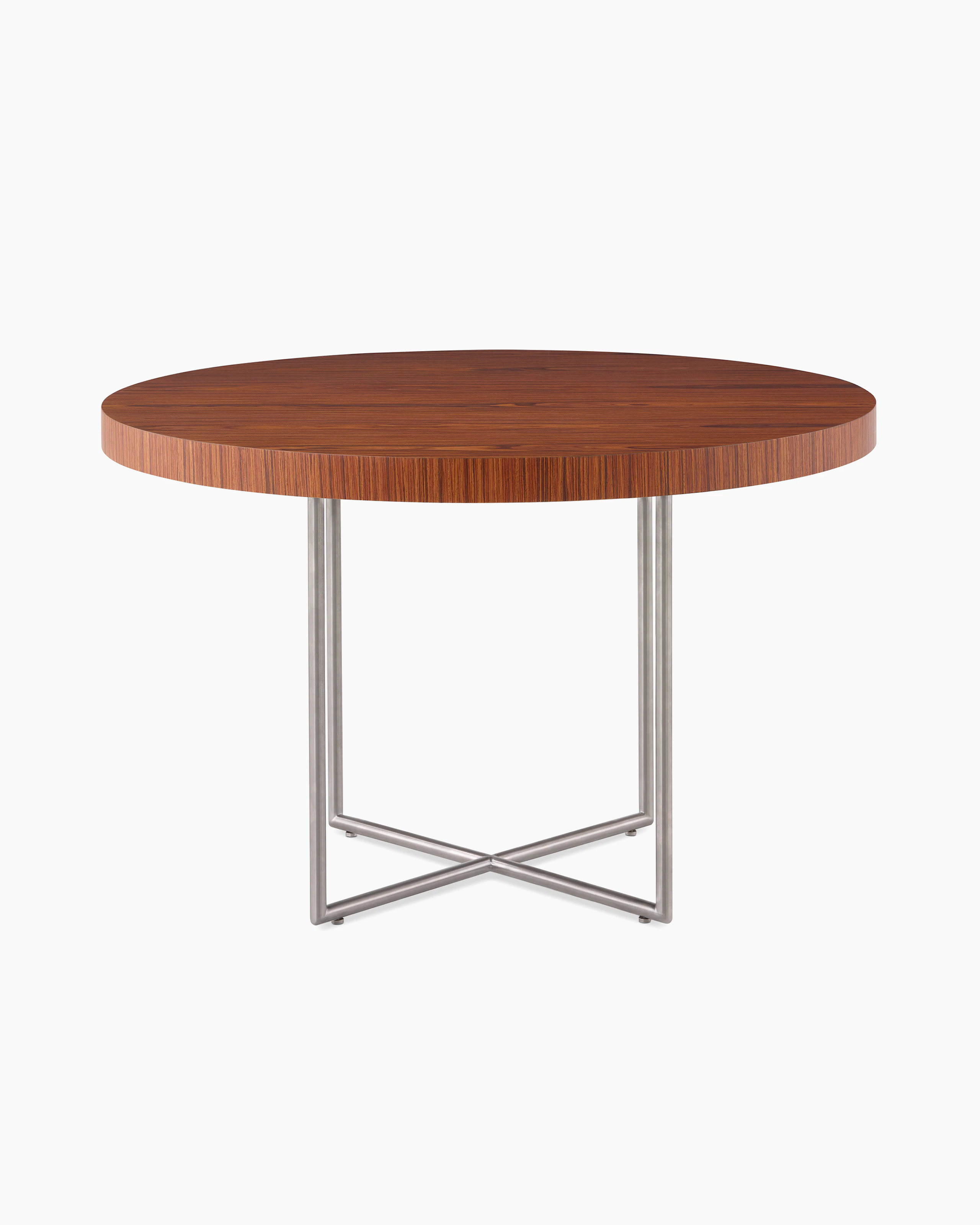 A Domino Table with a wood top and metal base.