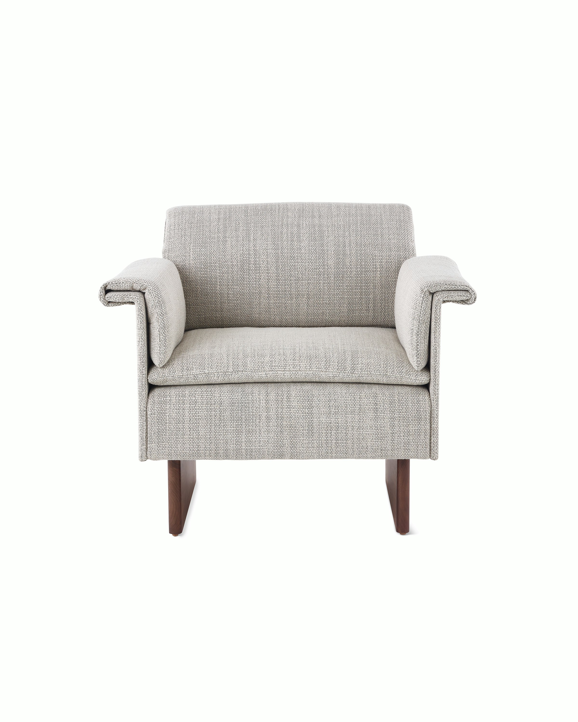 Mantle Club Chair in Capri Stone with Walnut Wood Base.