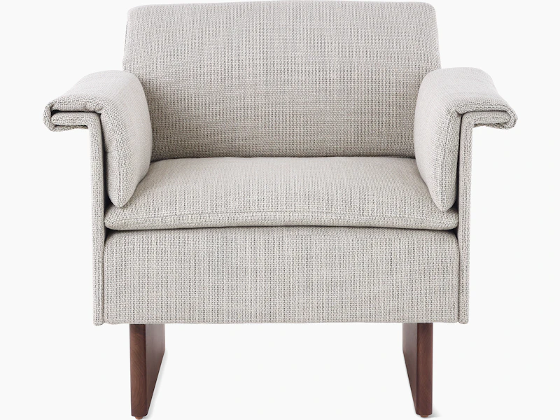 Mantle Club Chair in Capri Stone with Walnut Wood Base.