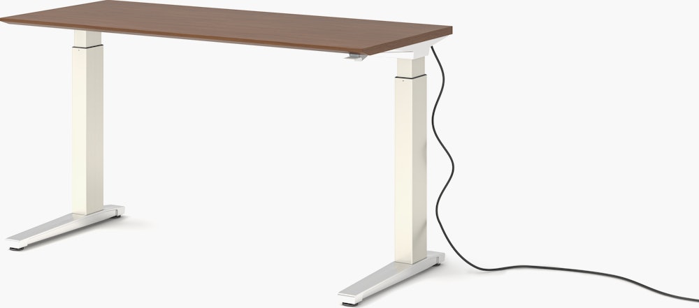 Renew Sit-To-Stand Desk - 23x52,  Veneer Walnut,  White,  Polished Aluminum,  Standard Power