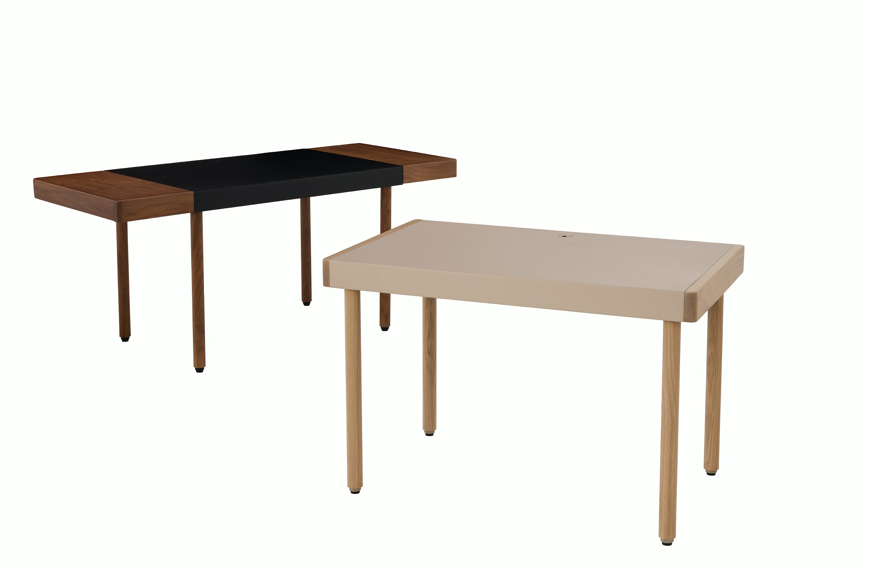 New Canaan Leatherwrap Sit-to-Stand Desk, Walnut and Oak.