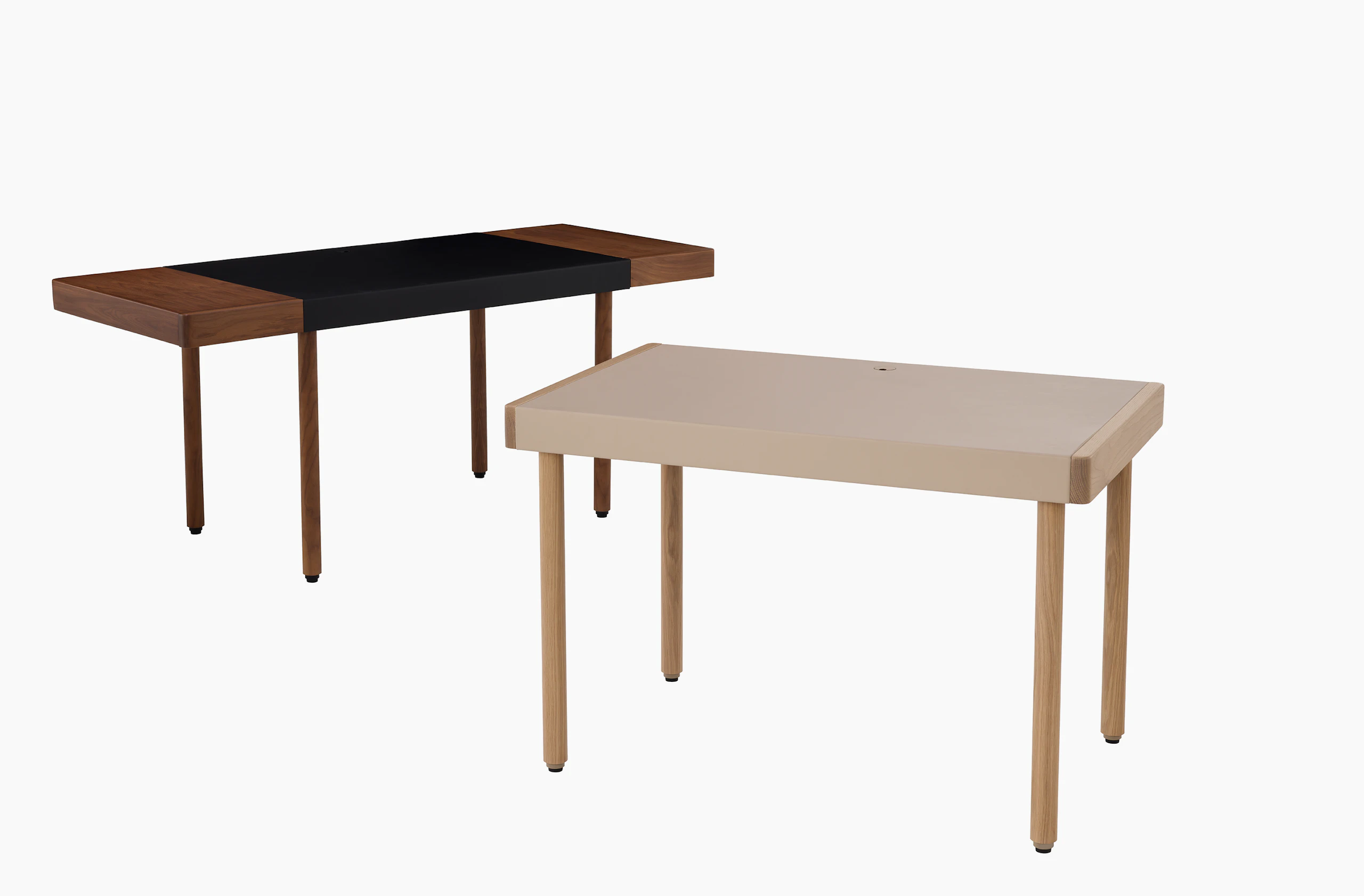 New Canaan Leatherwrap Sit-to-Stand Desk, Walnut and Oak.
