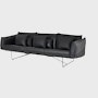 Wireframe Sofa three seater with black leather cushions and black frame.