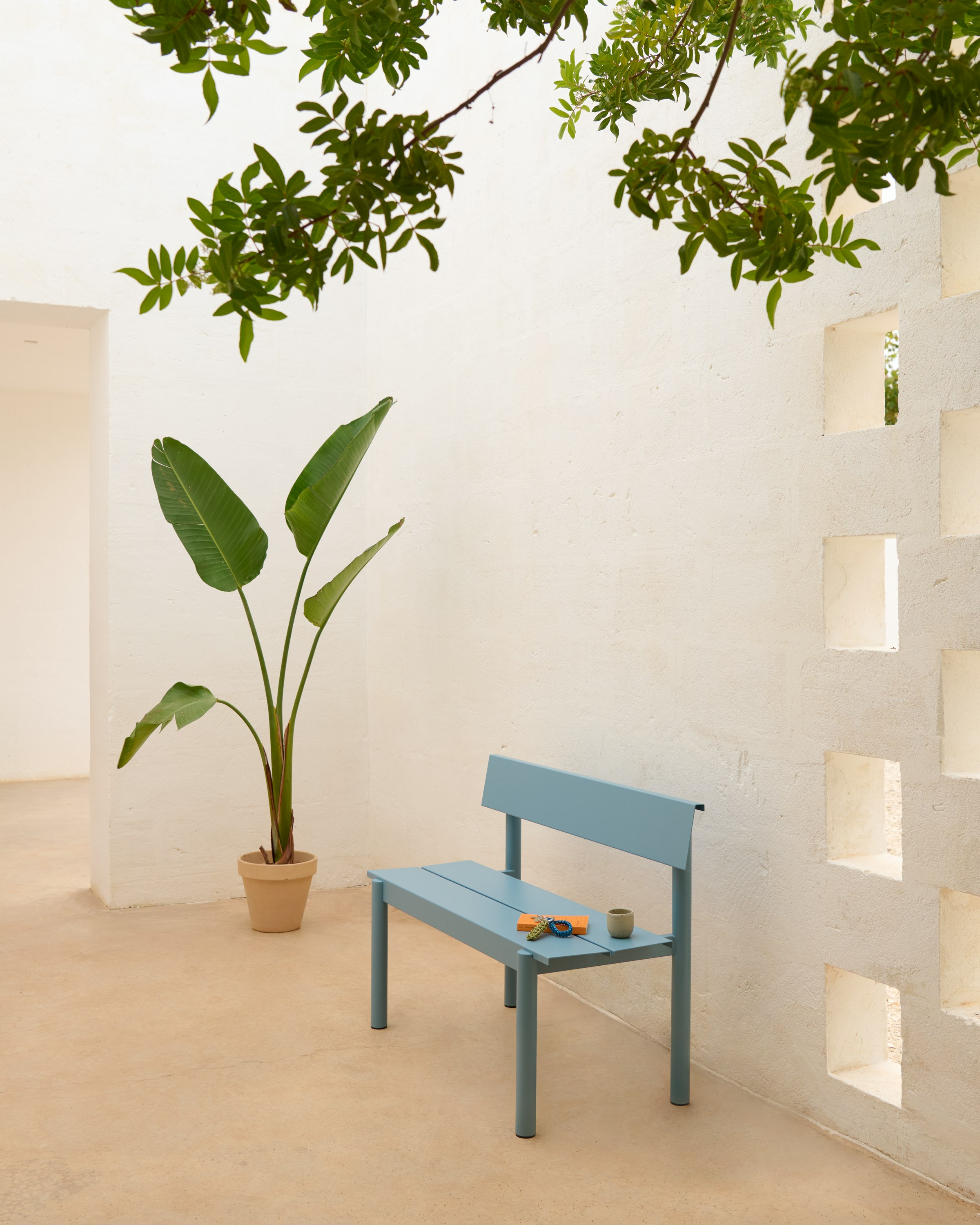 Linear Steel Bench 110 cm in Pale Blue