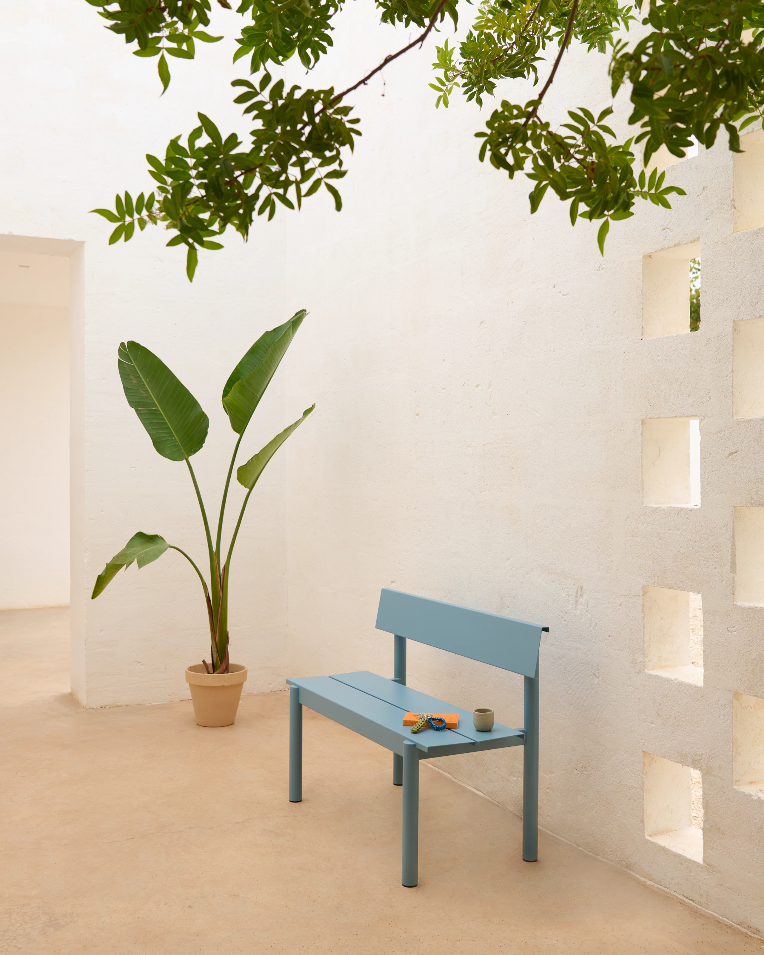 Linear Steel Bench 110 cm in Pale Blue