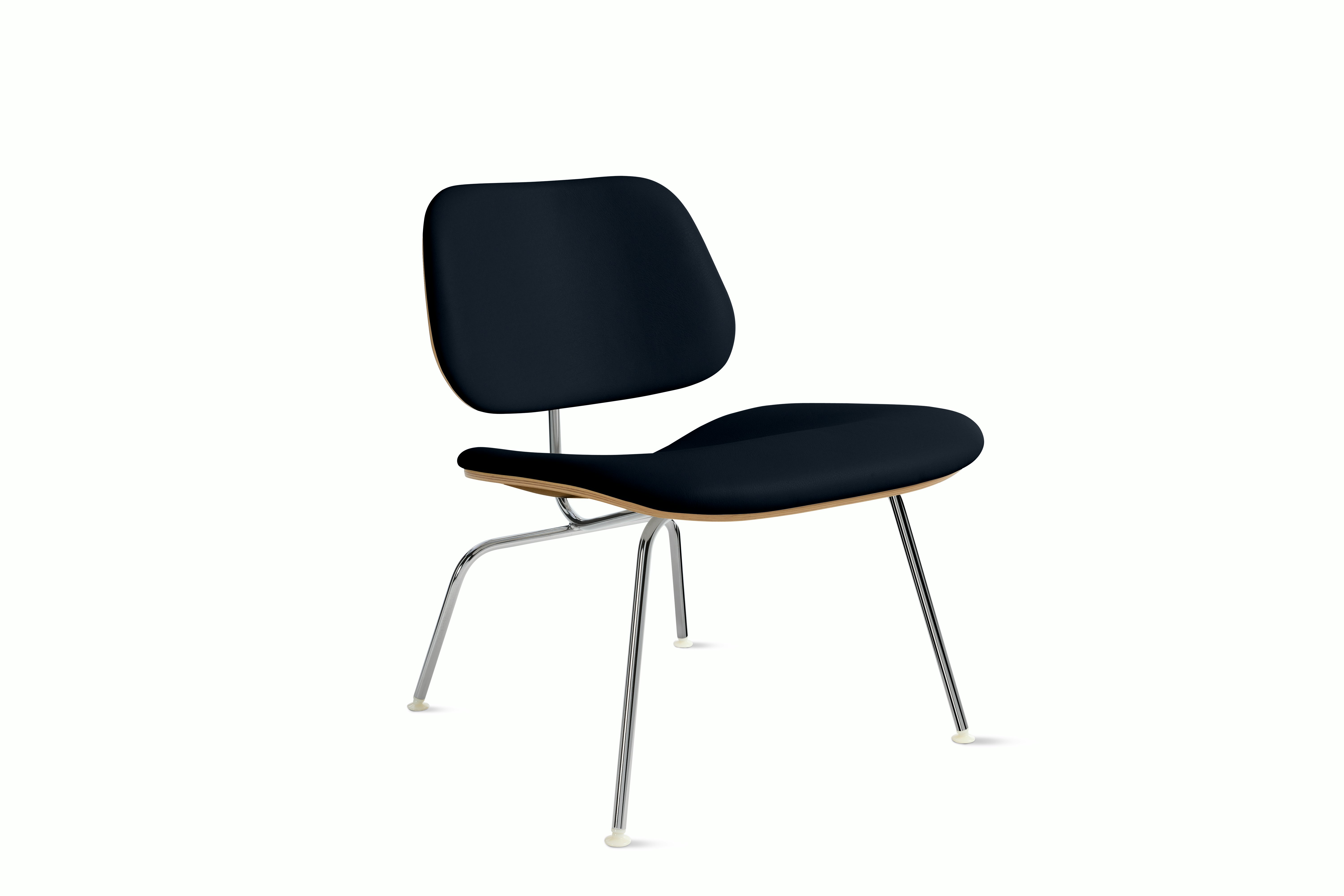 Eames Molded Plywood Lounge Chair Metal Base (LCM) - Upholstered,  Walnut,  Prone Leather,  Sail,  Chrome
