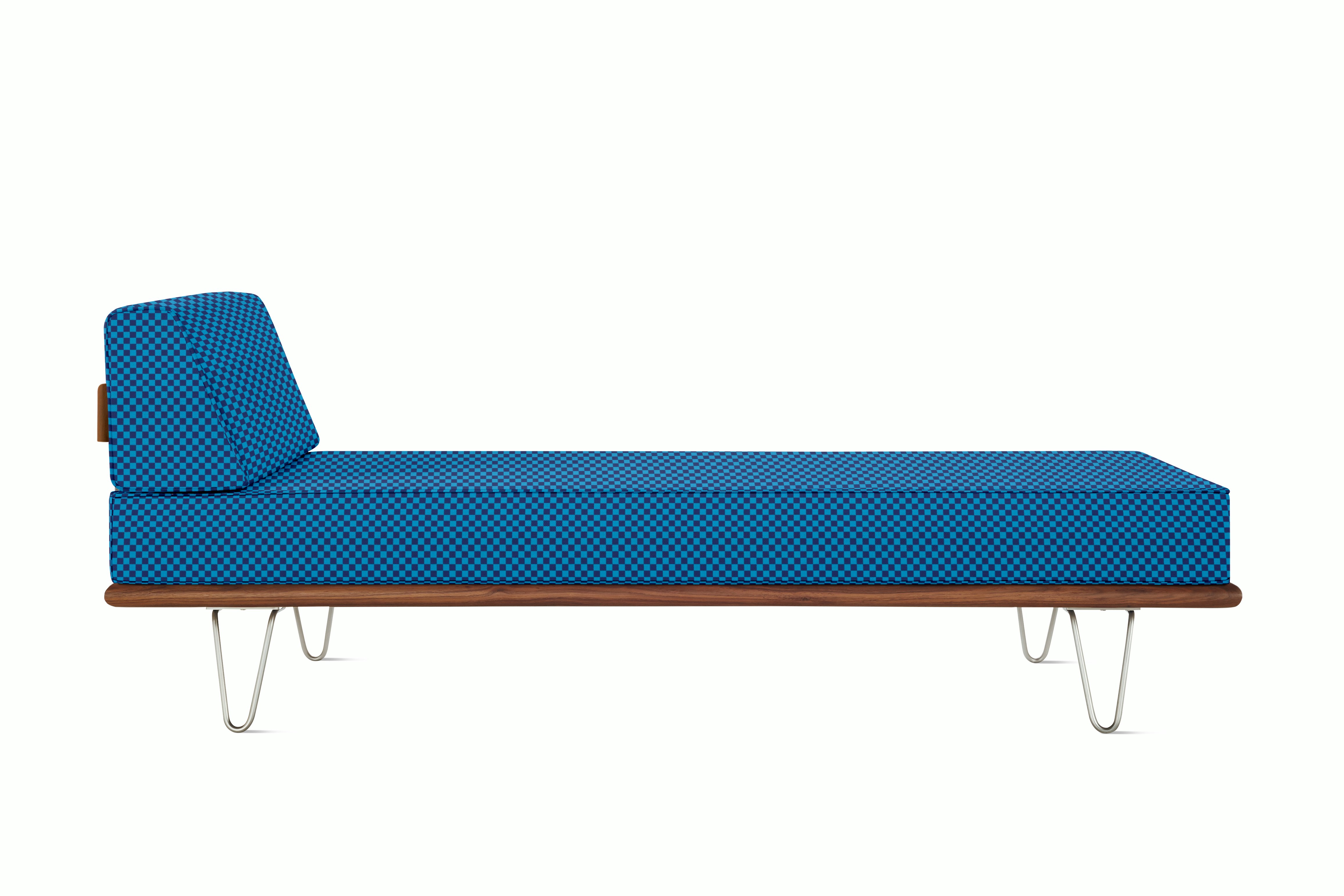 Nelson Daybed - Side Bolster,  Walnut,  Checker,  Ultramarine / Turquoise,  Hairpin