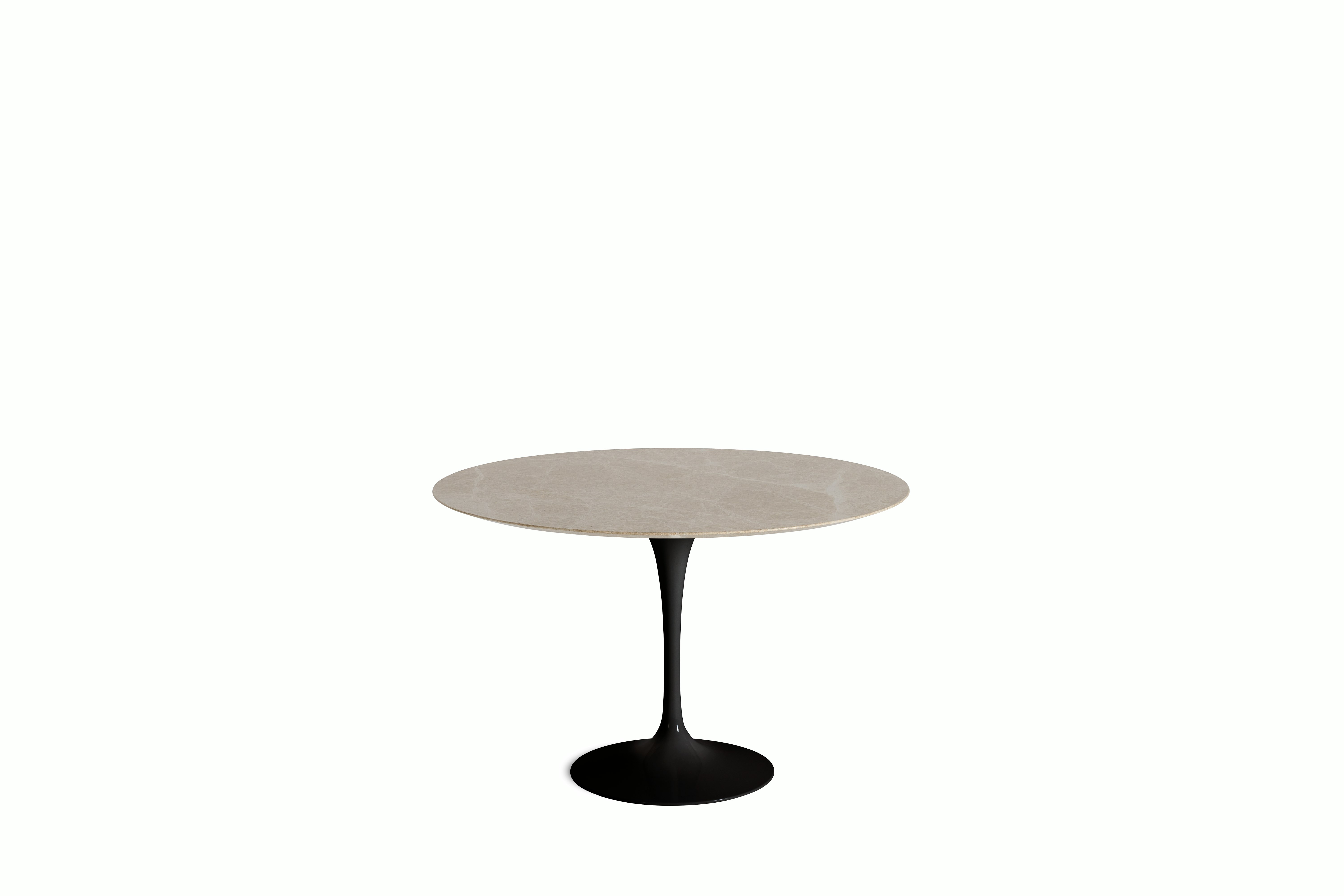Saarinen Dining Table - Round, 47 Inch, Polished Coated Marble, Emperado Light, Black Base