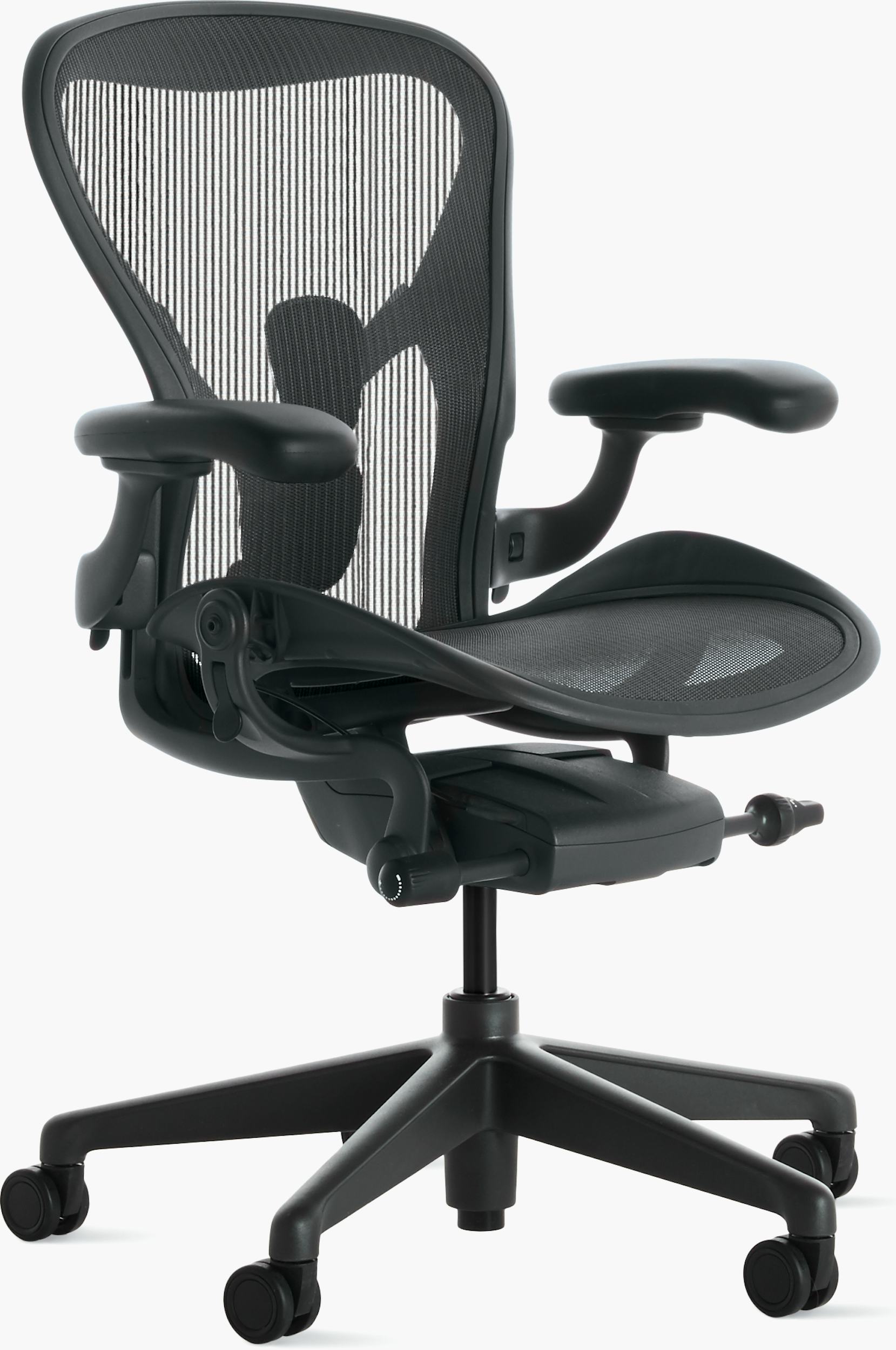 Herman Miller Executive Aeron Chair, Size B, Polished Aluminum Frame,  Black, All Features, Fully Adjustable Arms, Adjustable Posturefit Support –  Office Chair @ Work