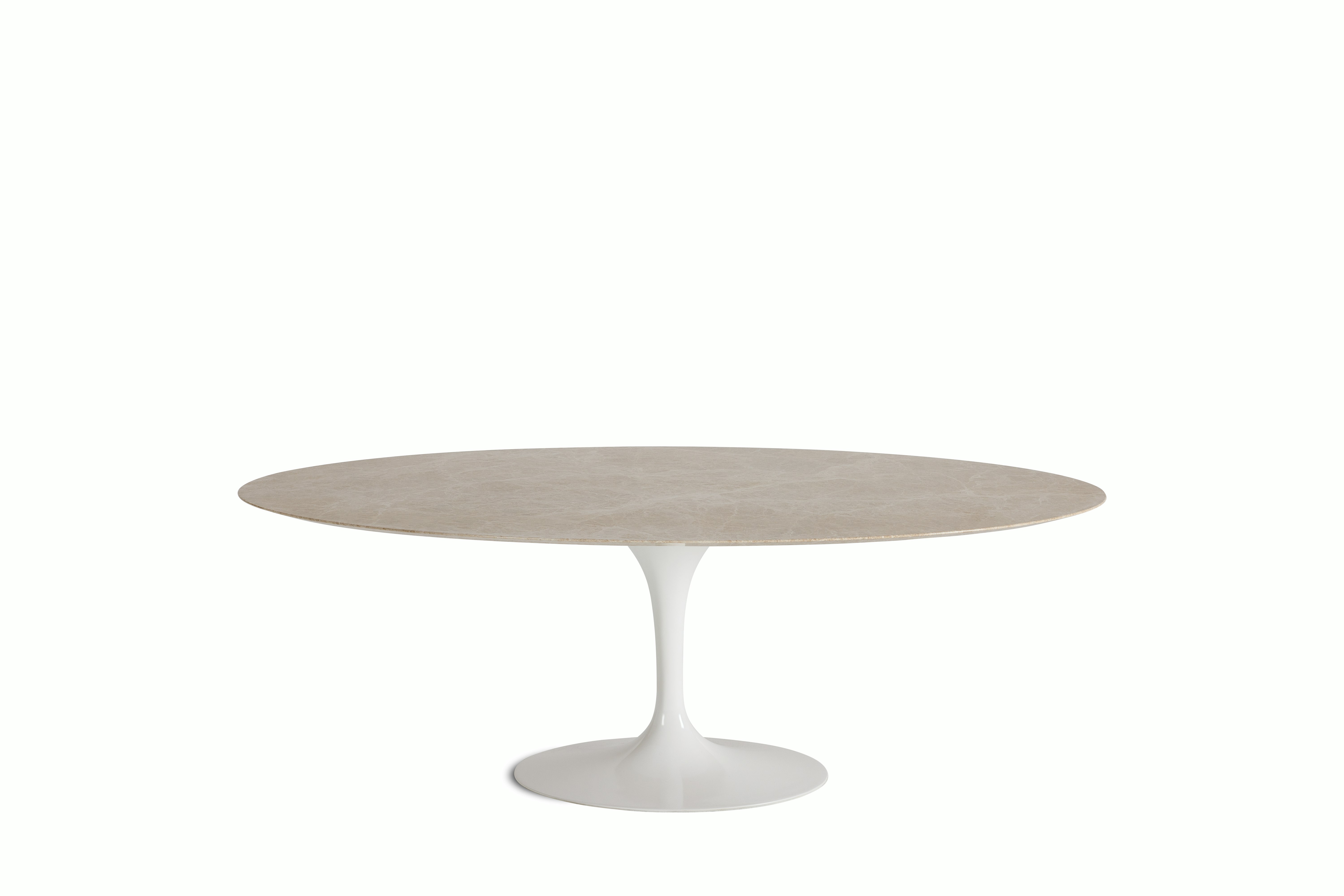 Saarinen Dining Table - Oval, 84 Inch, Polished Coated Marble, Emperado Light, White Base