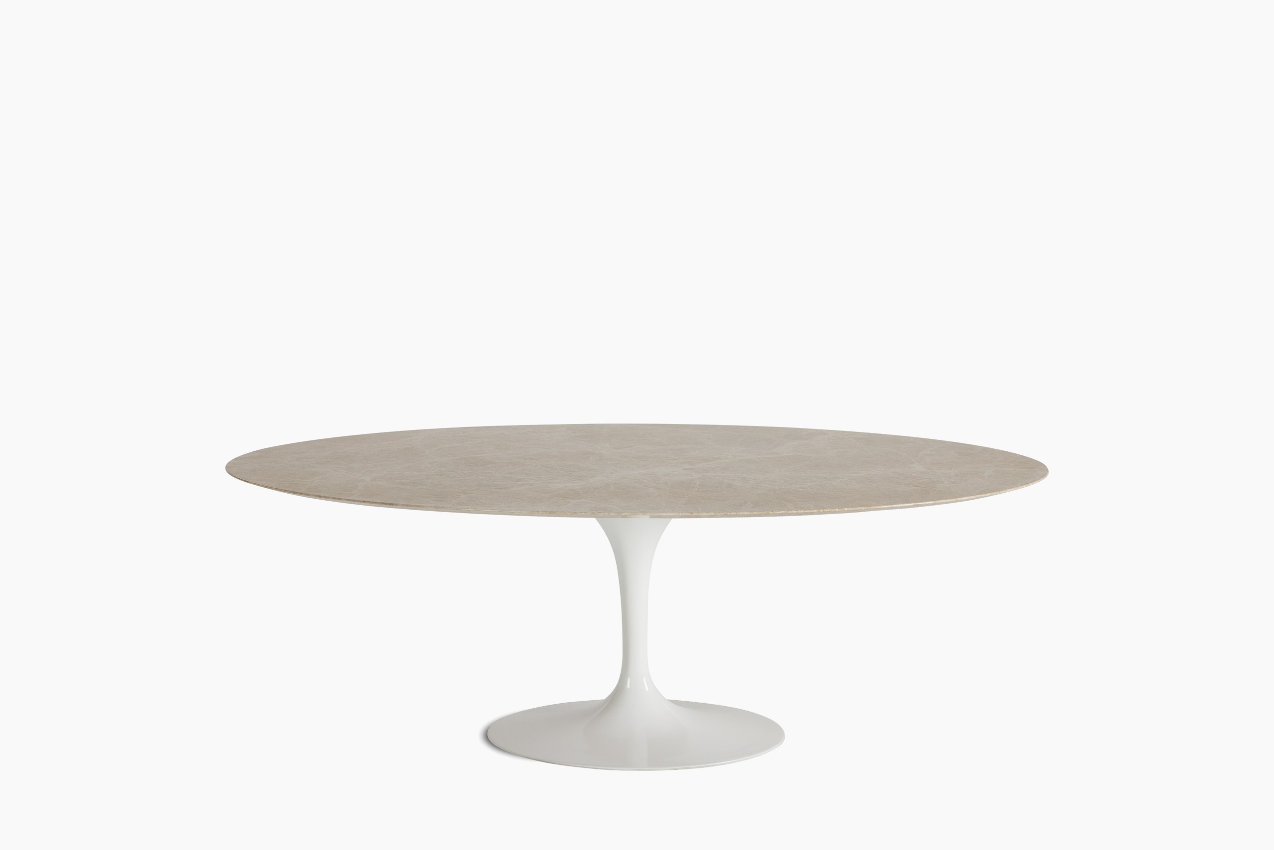 Saarinen Dining Table - Oval, 84 Inch, Polished Coated Marble, Emperado Light, White Base