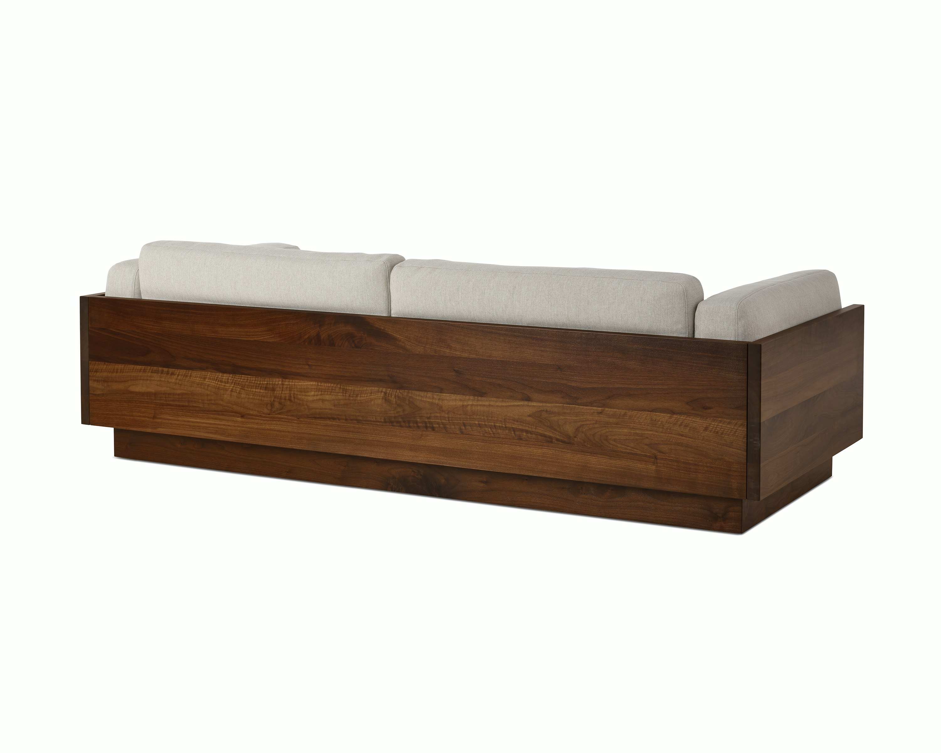 Pawson Drift Sofa 93" in walnut and grey cushions (Mode Clavicle)