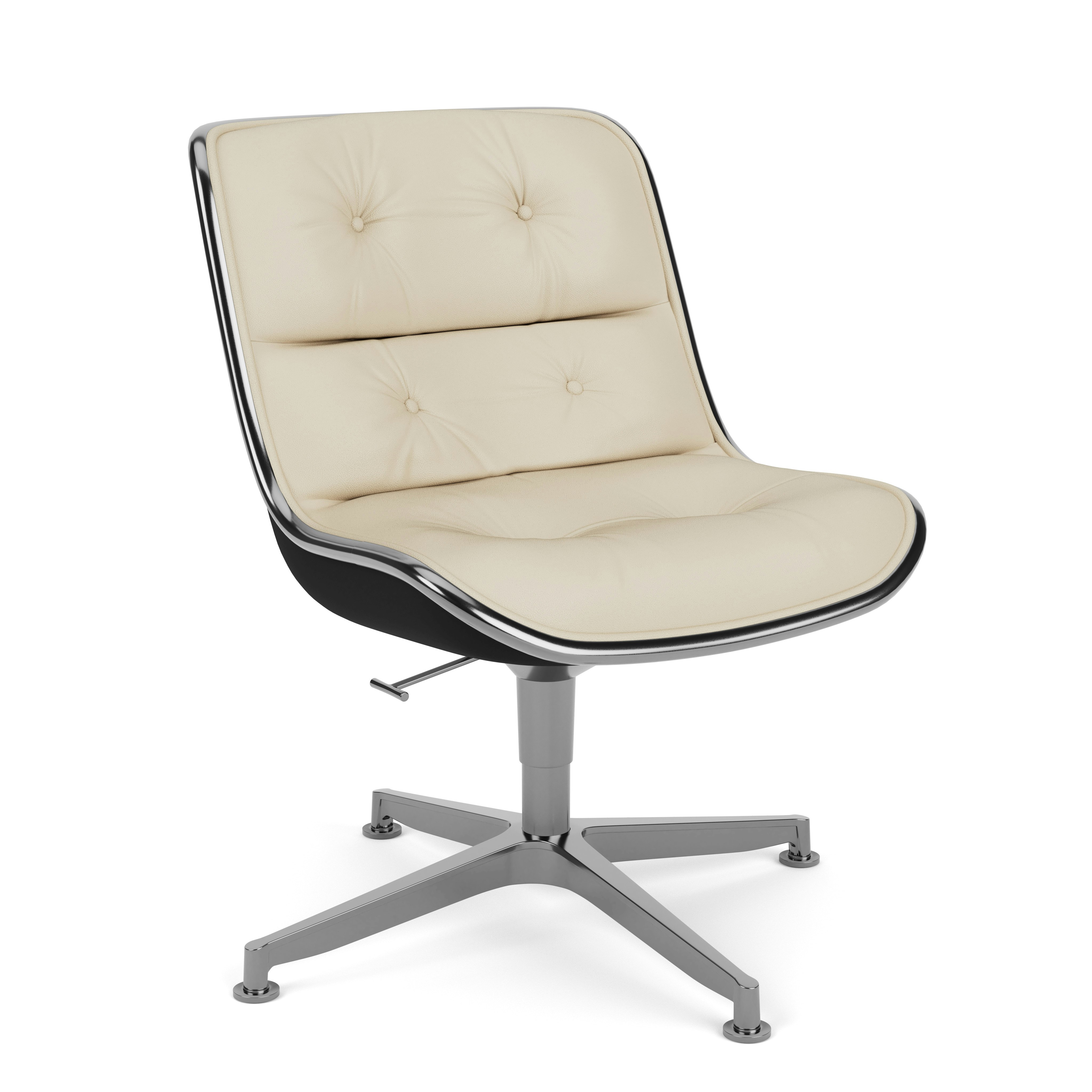 Pollock Executive Side Chair - 4 Star, Polished Aluminum,  Volo Leather, Parchment