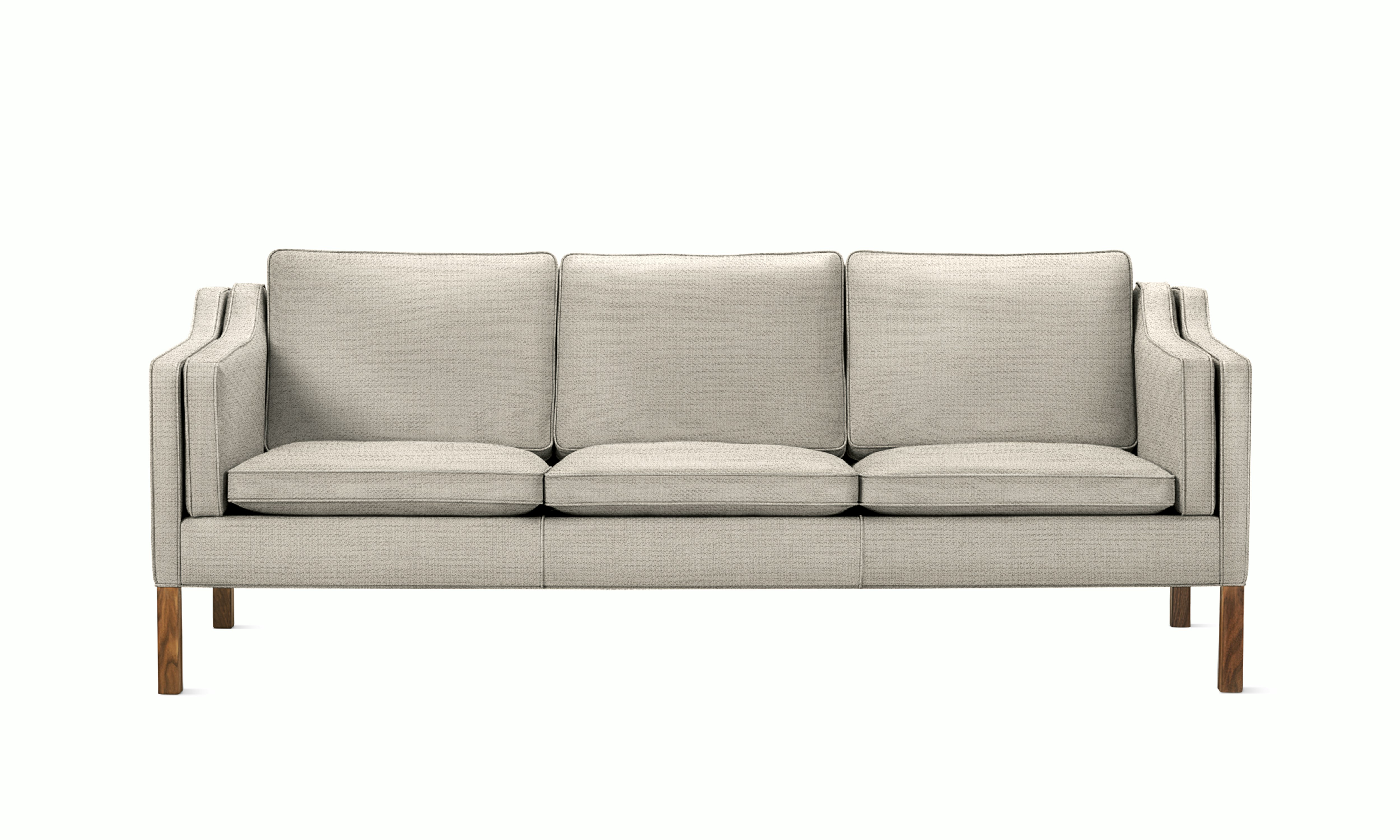 A Mogensen Sofa in walnut f viewed from the front.