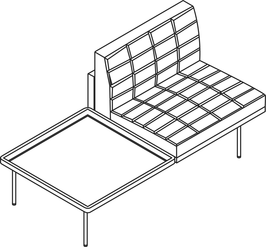 A line drawing - Tuxedo Component Club Chair | Right Table | Left Armless