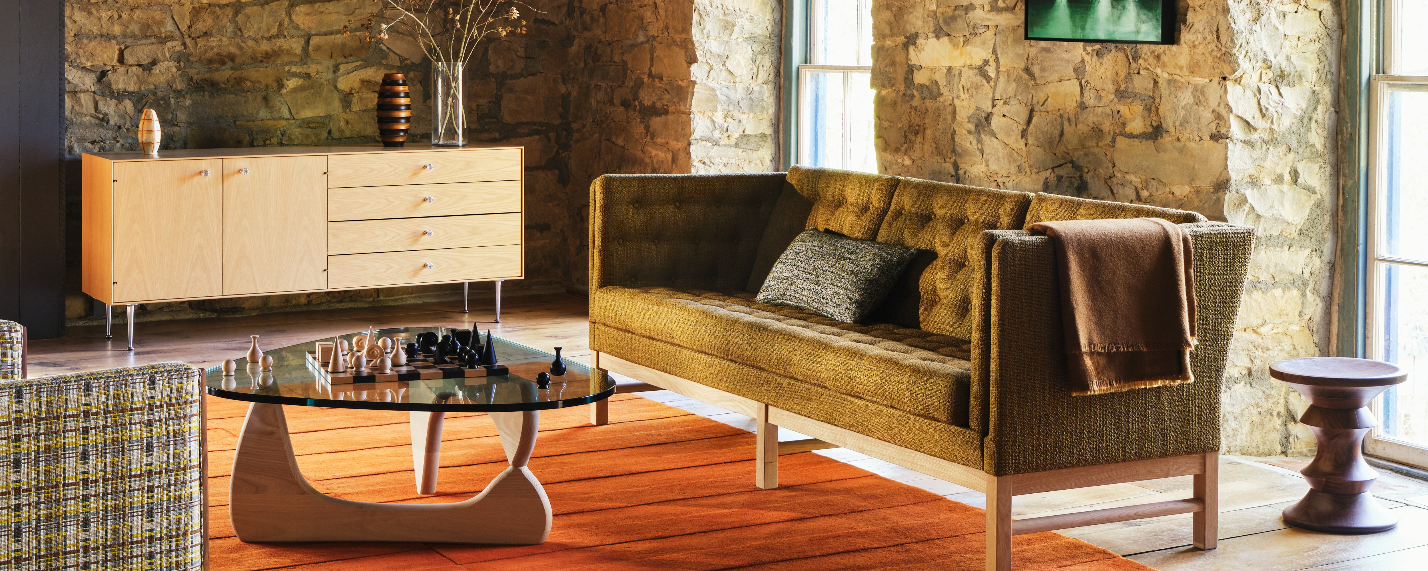 EJ315 Sofa, Emmy Armchair and Noguchi Table in a living room