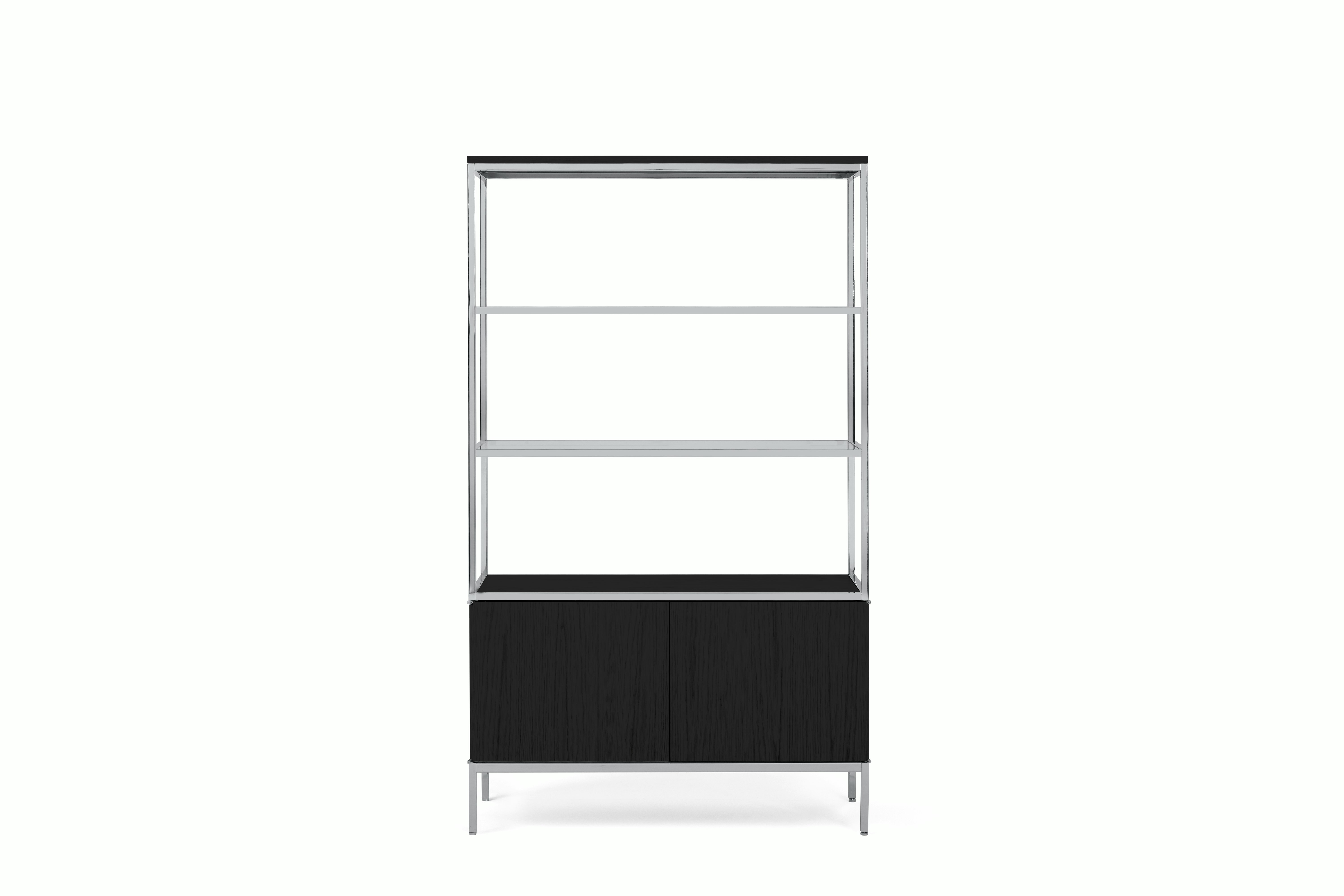 A Knoll Chermayeff Bookcase in Ebony viewed from the front.