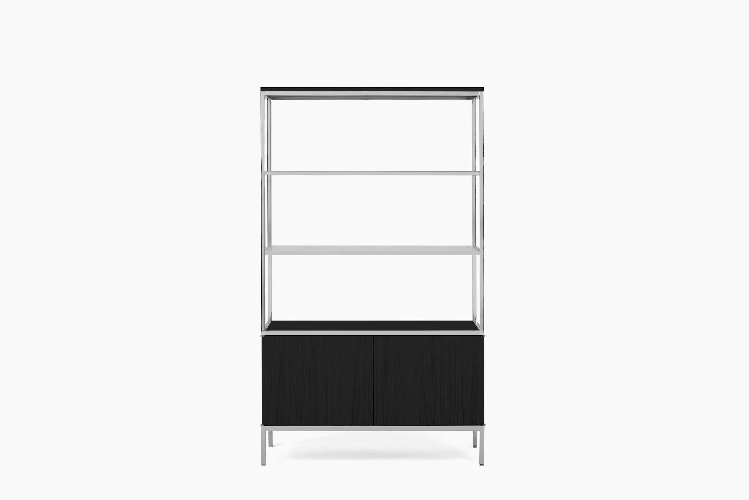A Knoll Chermayeff Bookcase in Ebony viewed from the front.
