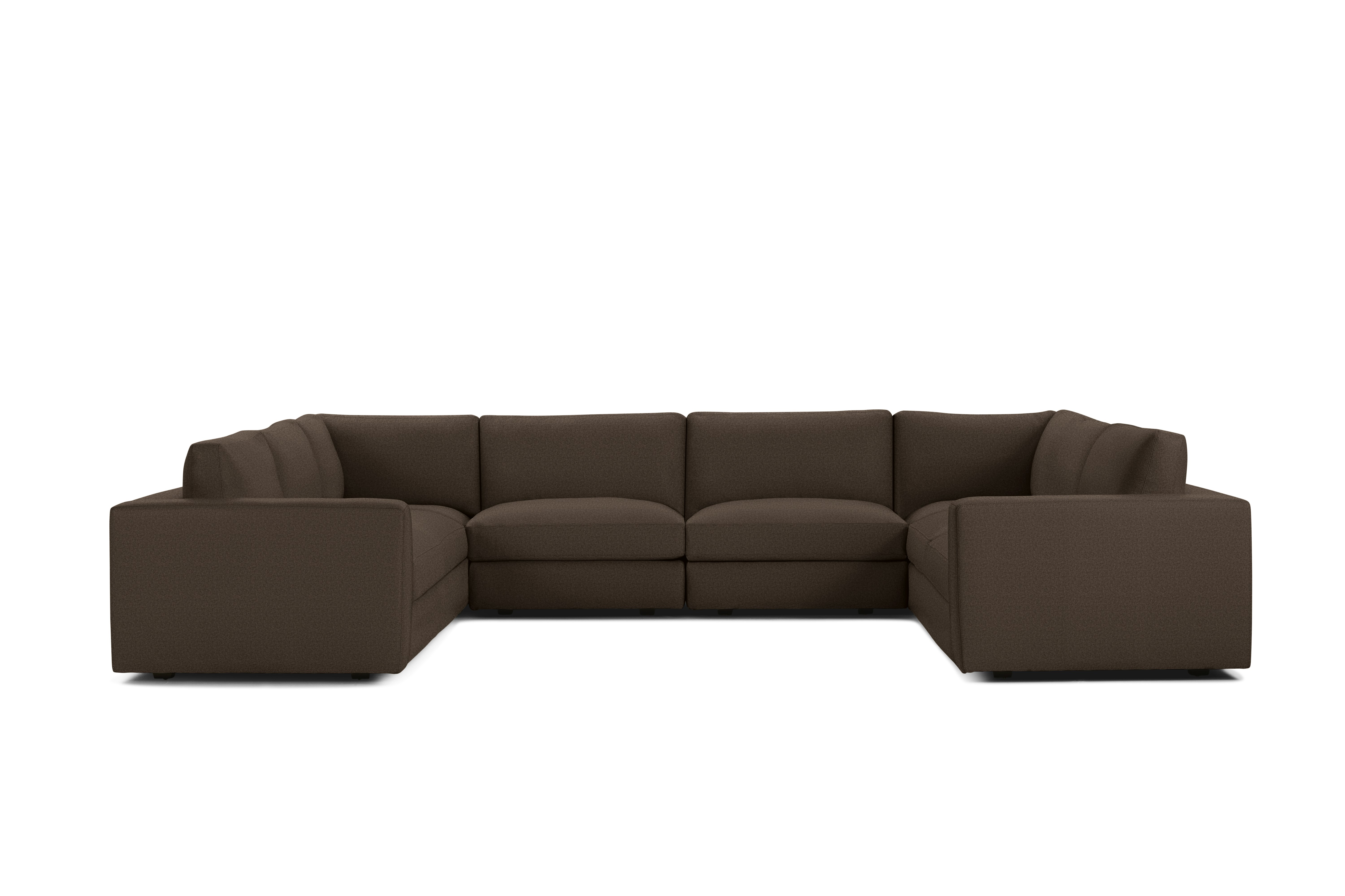 A Reid Corner Sectional in Chocolate viewed from the front.