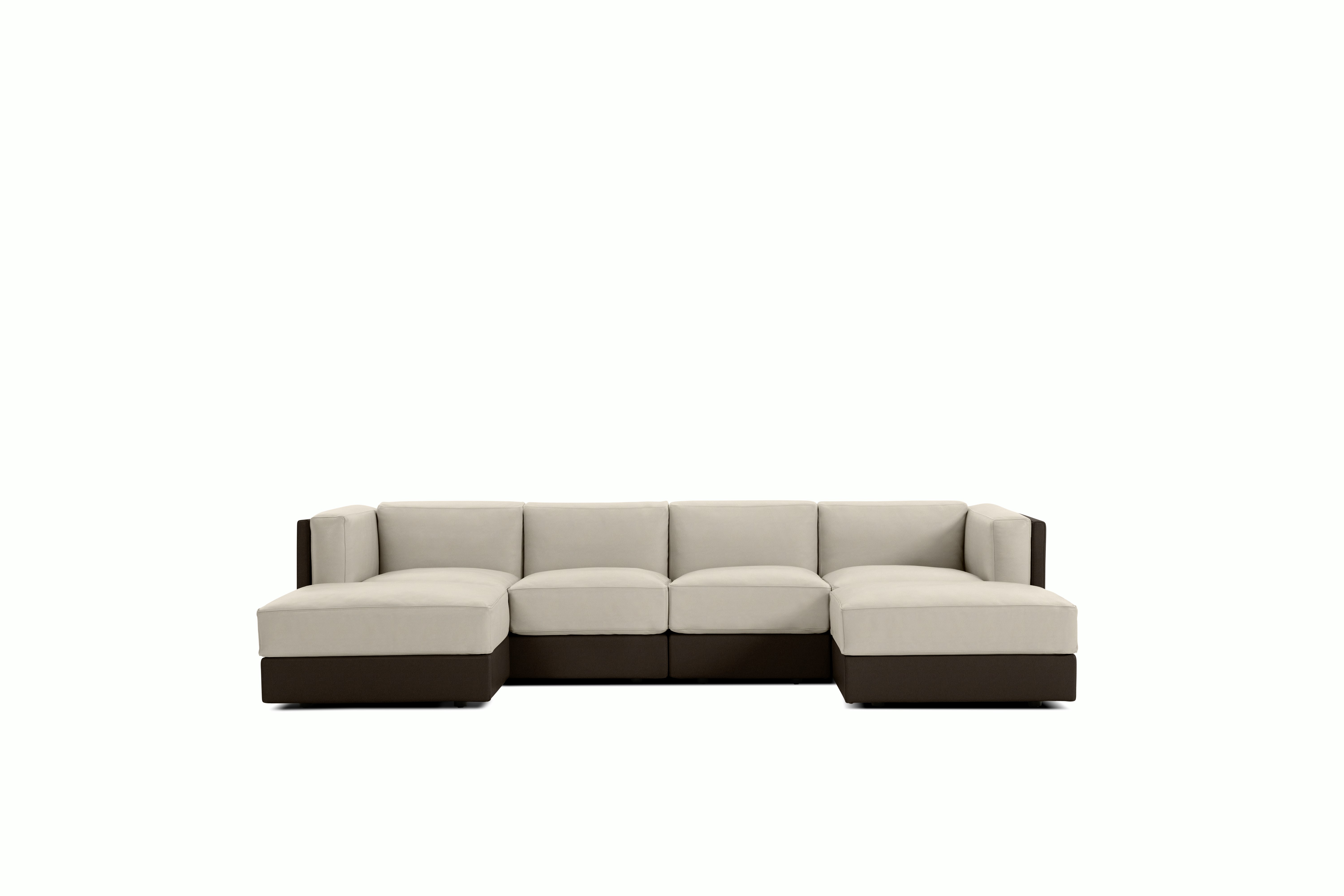 Symme Double Chaise Sectional - Leather Frame, Prone Leather, Java, Prone Leather, Timbre