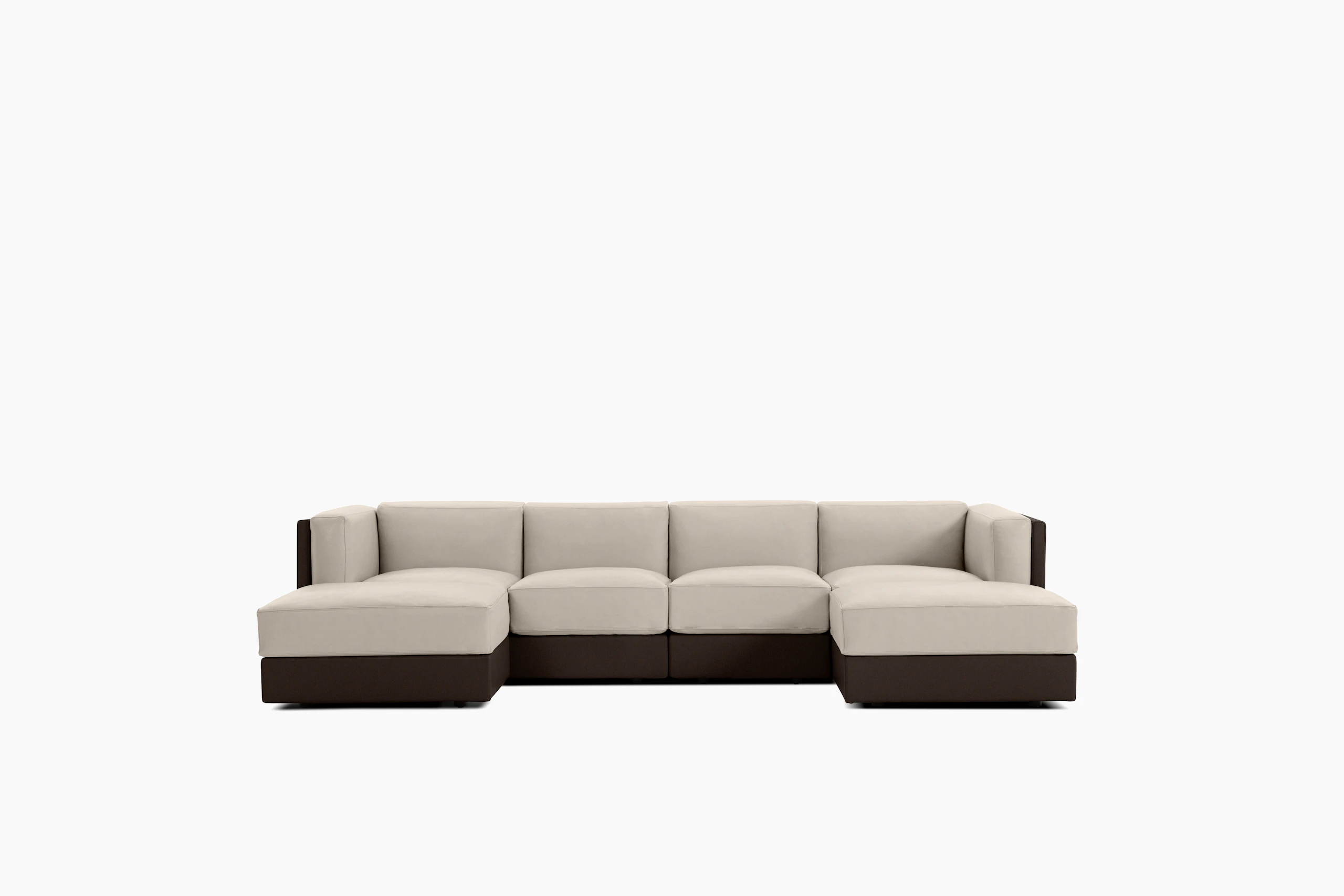 Symme Double Chaise Sectional - Leather Frame, Prone Leather, Java, Prone Leather, Timbre