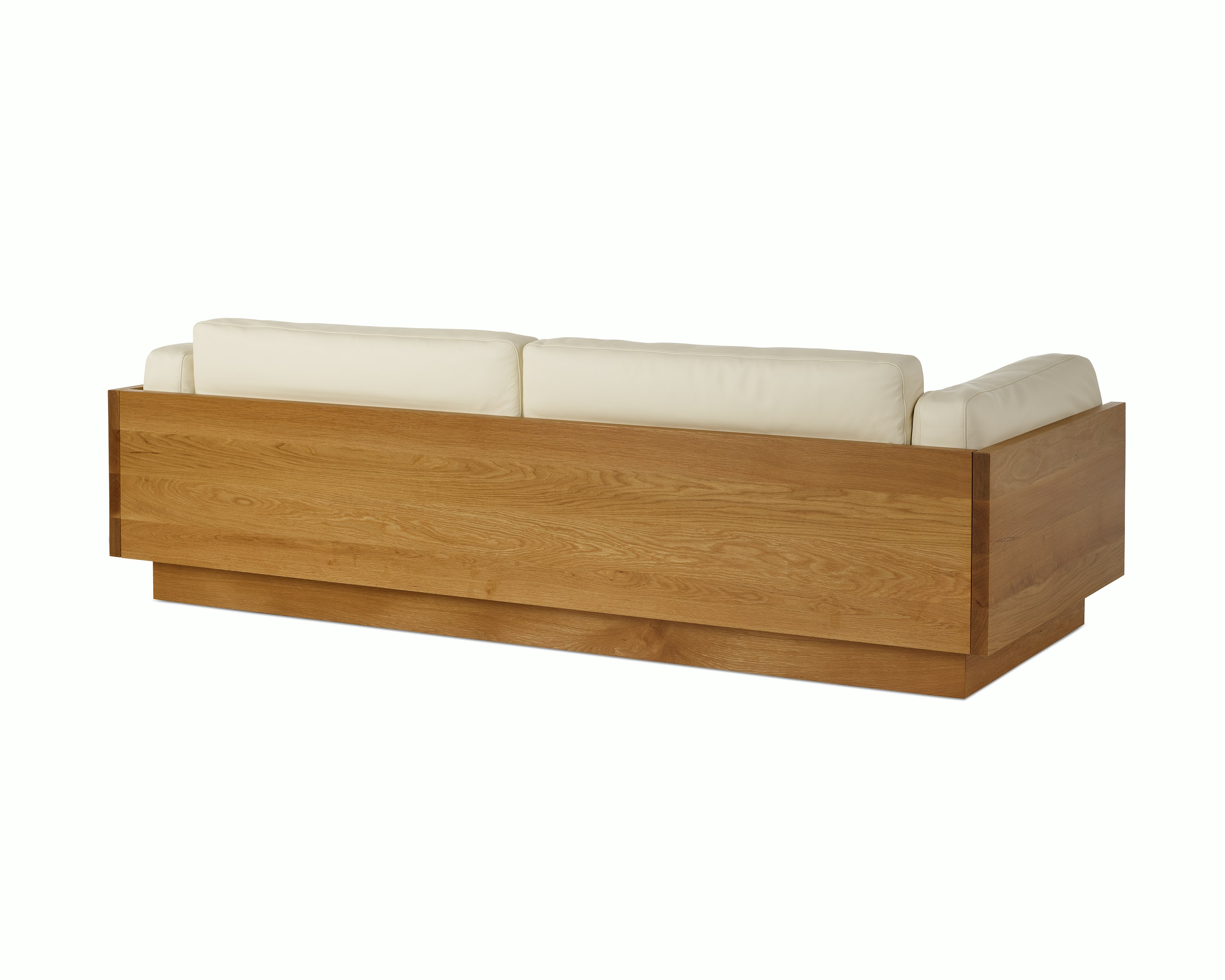 Pawson Drift Sofa 93" in oak and beige leather (Prone Leather Timbre