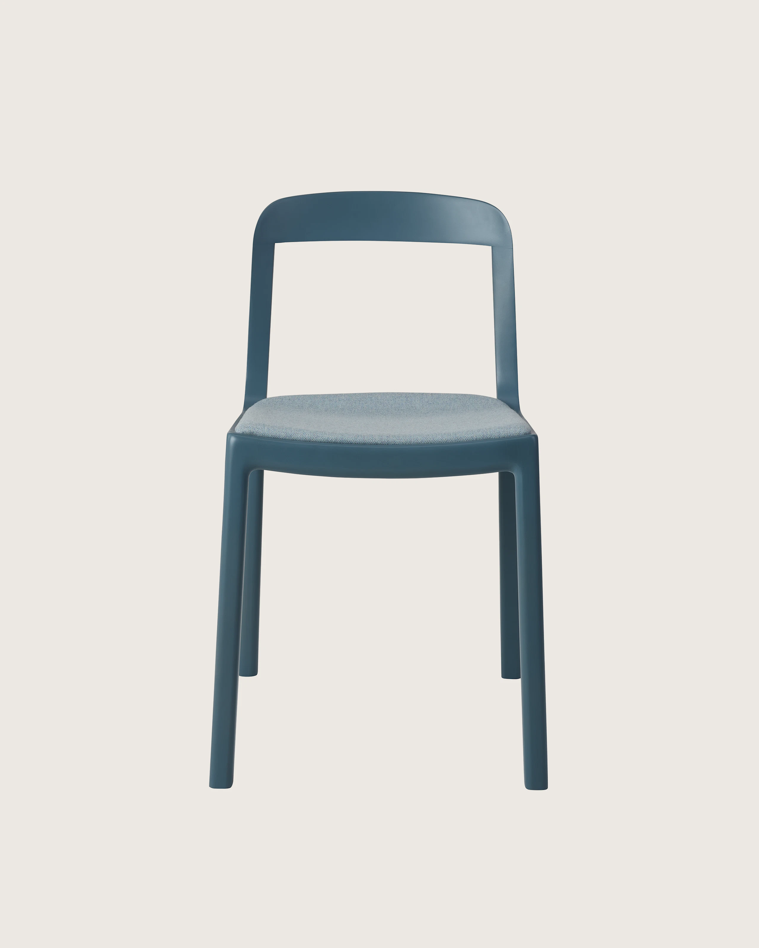 Lijn Side Chair by Carole Baijings for Geiger in Nordic Blue frame with Maharam Luce Brine upholstery, front view on a white sweep.