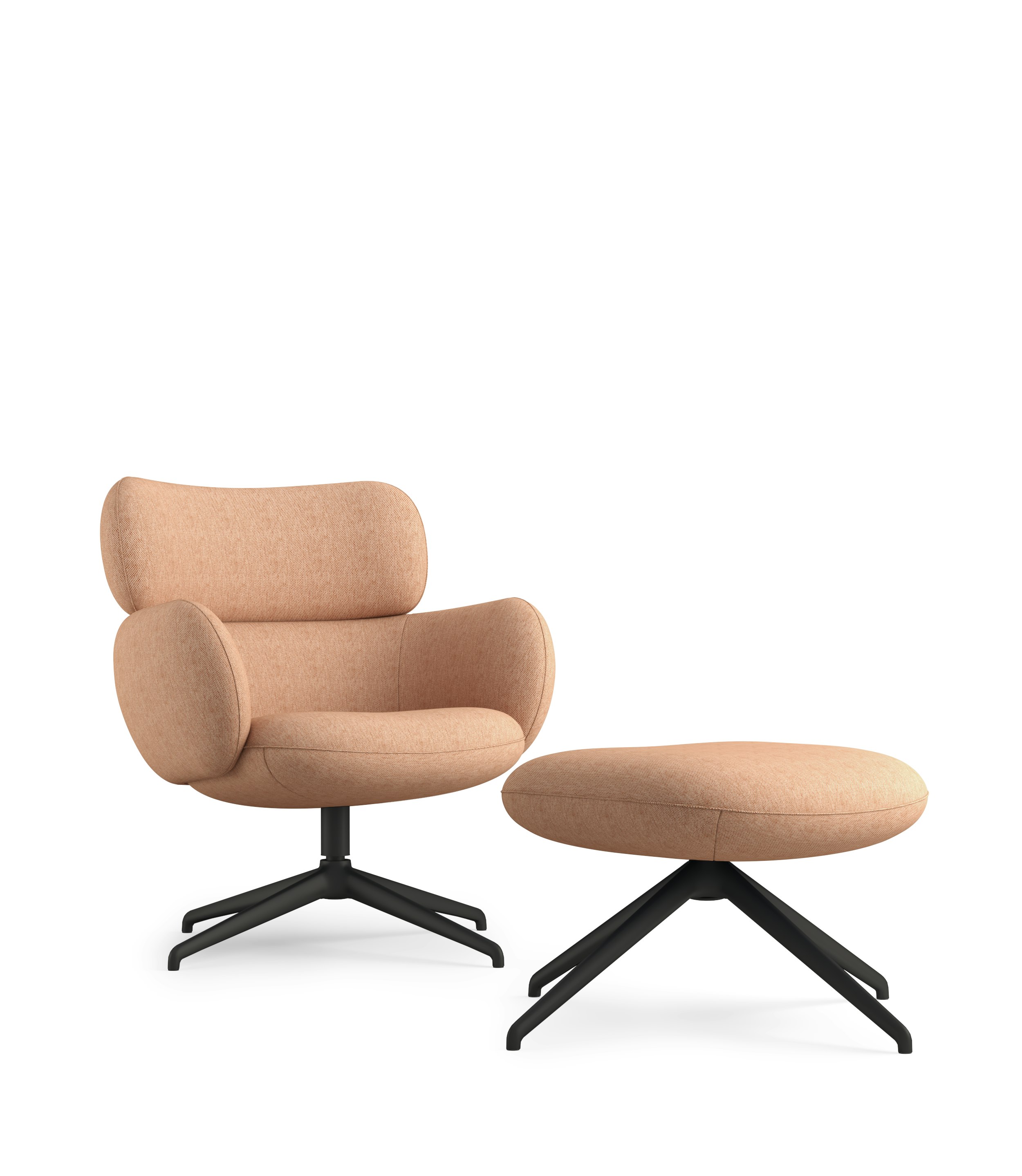 Blis Swivel Chair and Ottoman - Black, Mode, Blush