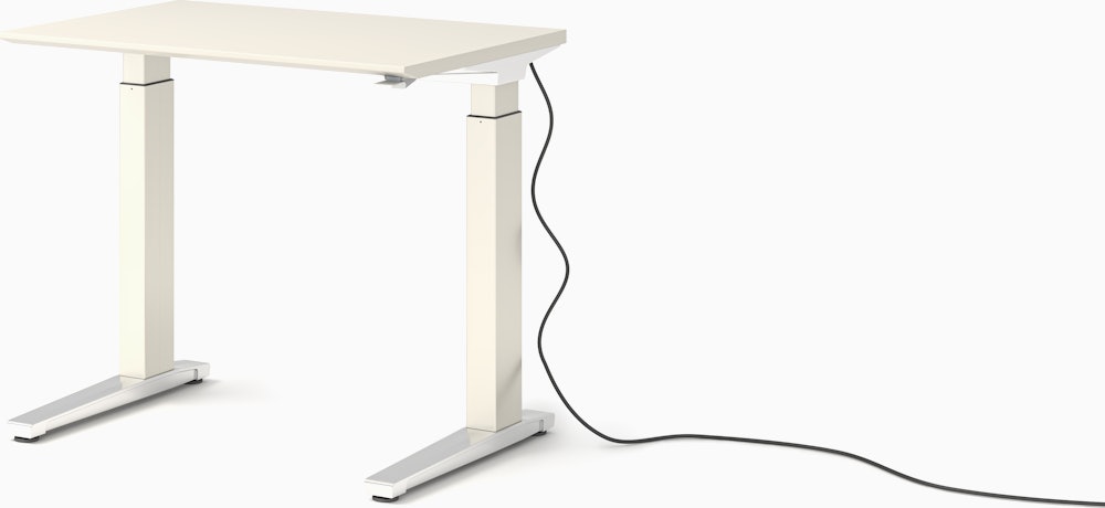 Renew Sit-To-Stand Desk - 23x34,  White Laminate,  White,  Polished Aluminum,  Standard Power
