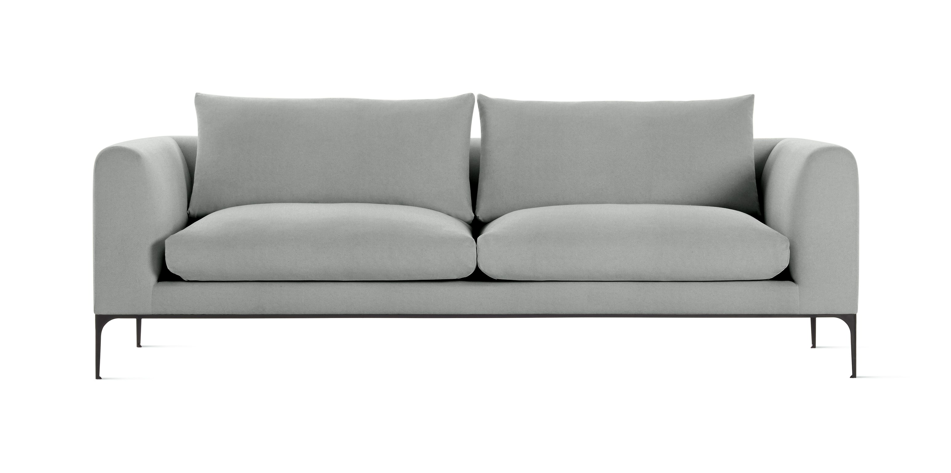 A Jonas Sofa in Metaphor, Homeland with Black finish viewed from the front.