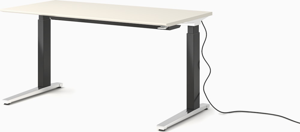 Renew Sit-To-Stand Desk - 29x58,  White Laminate,  Graphite Satin,  Polished Aluminum,  Standard Power