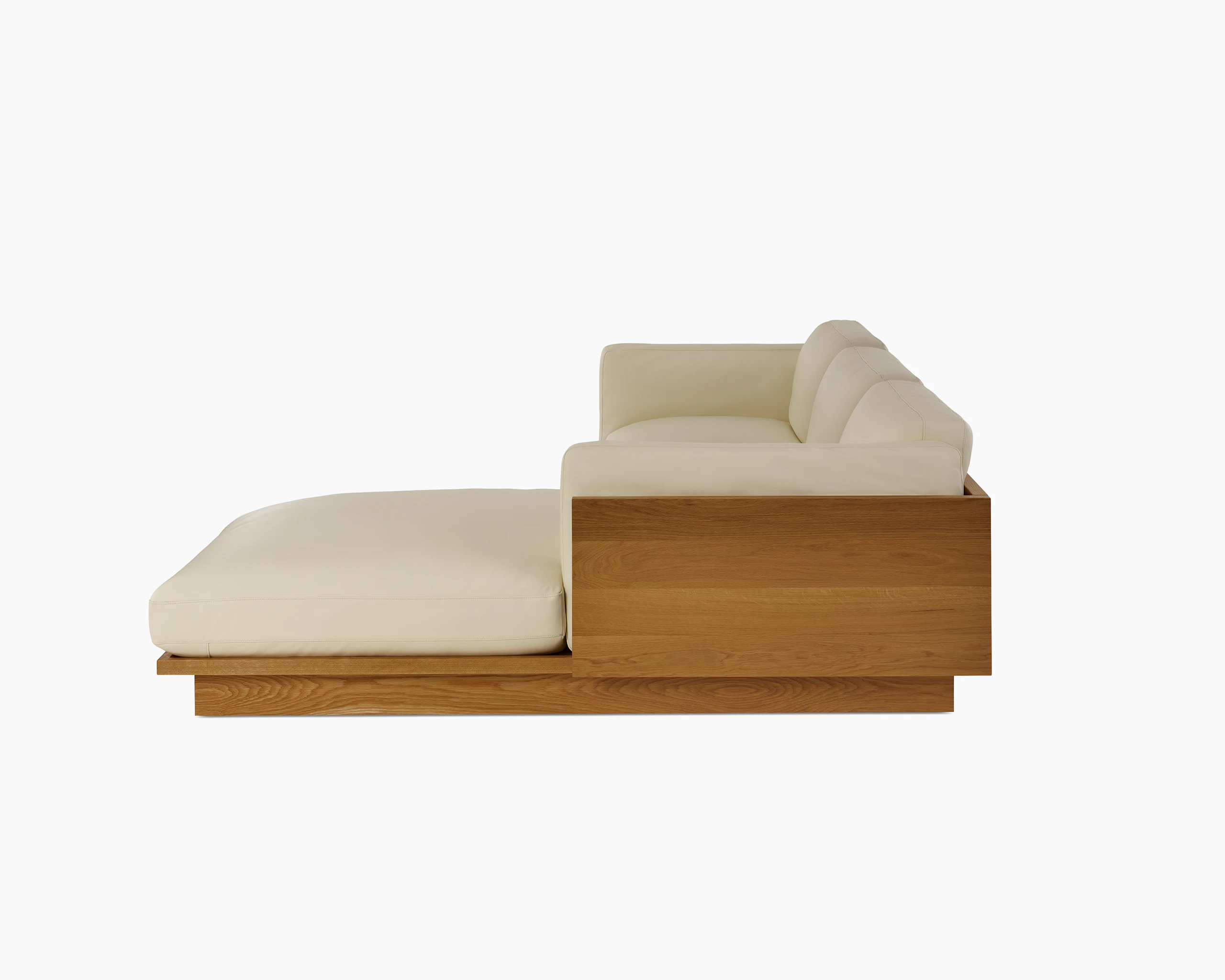 Pawson Drift Sectional in oak and white leather (Prone Leather Lotus)