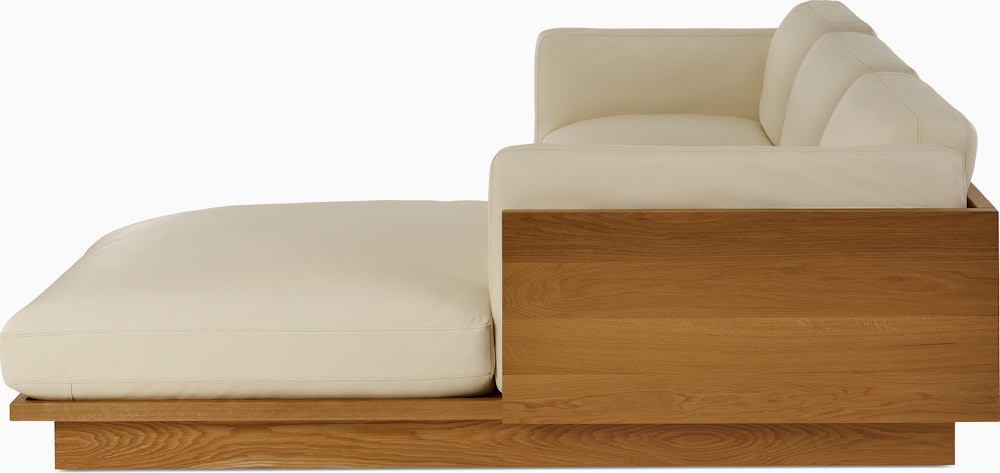 Pawson Drift Sectional in oak and white leather (Prone Leather Lotus)
