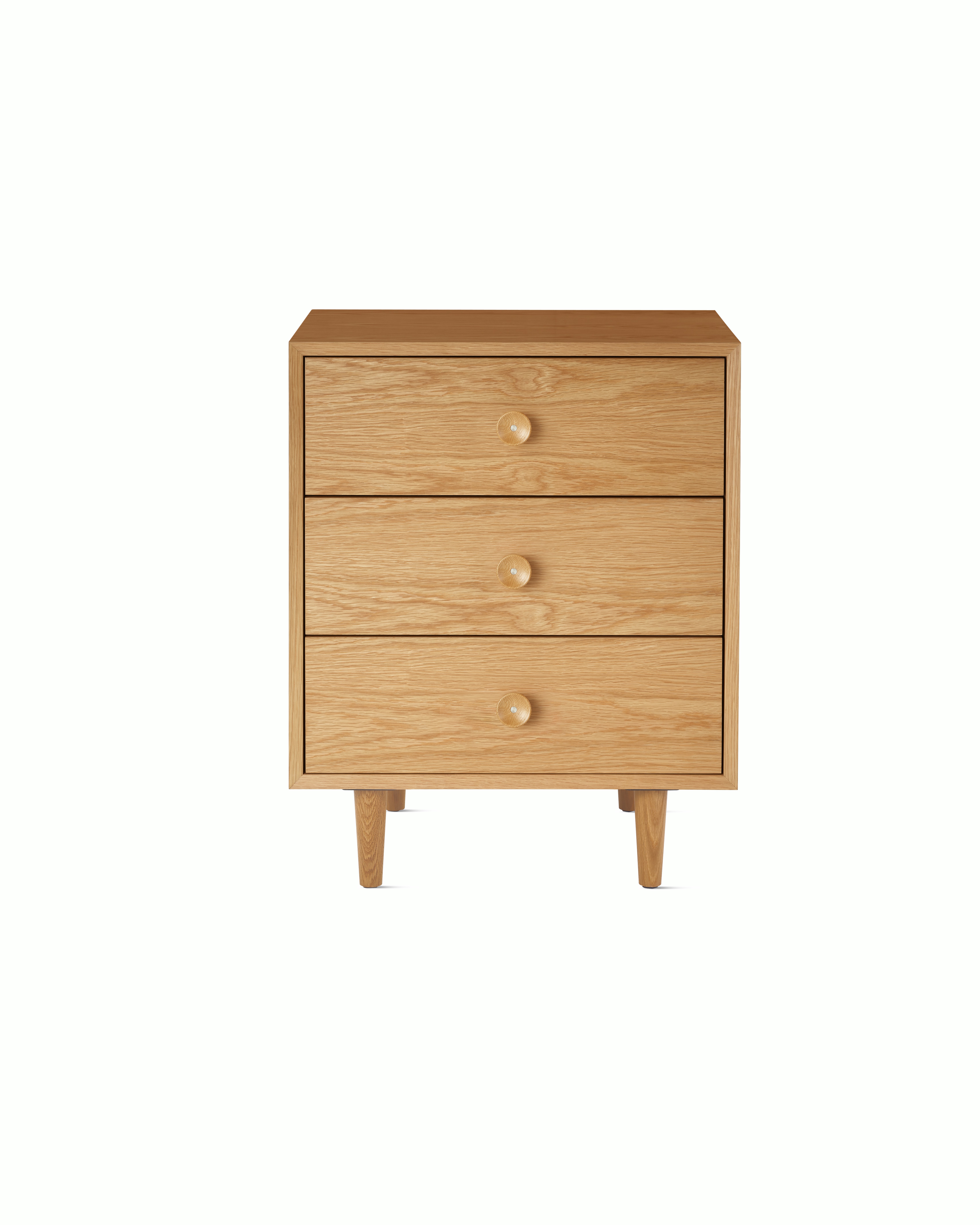 Nelson Basic Cabinet Series - 3-Drawer Cabinet - White Oak,  Cupcake Pull,  Taper Leg