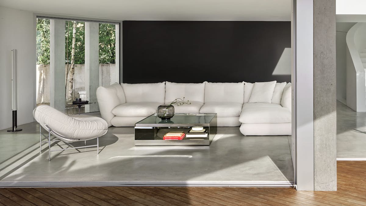 Pillo Sectional, D'Urso Coffee Table, Pillo Lounge Chair