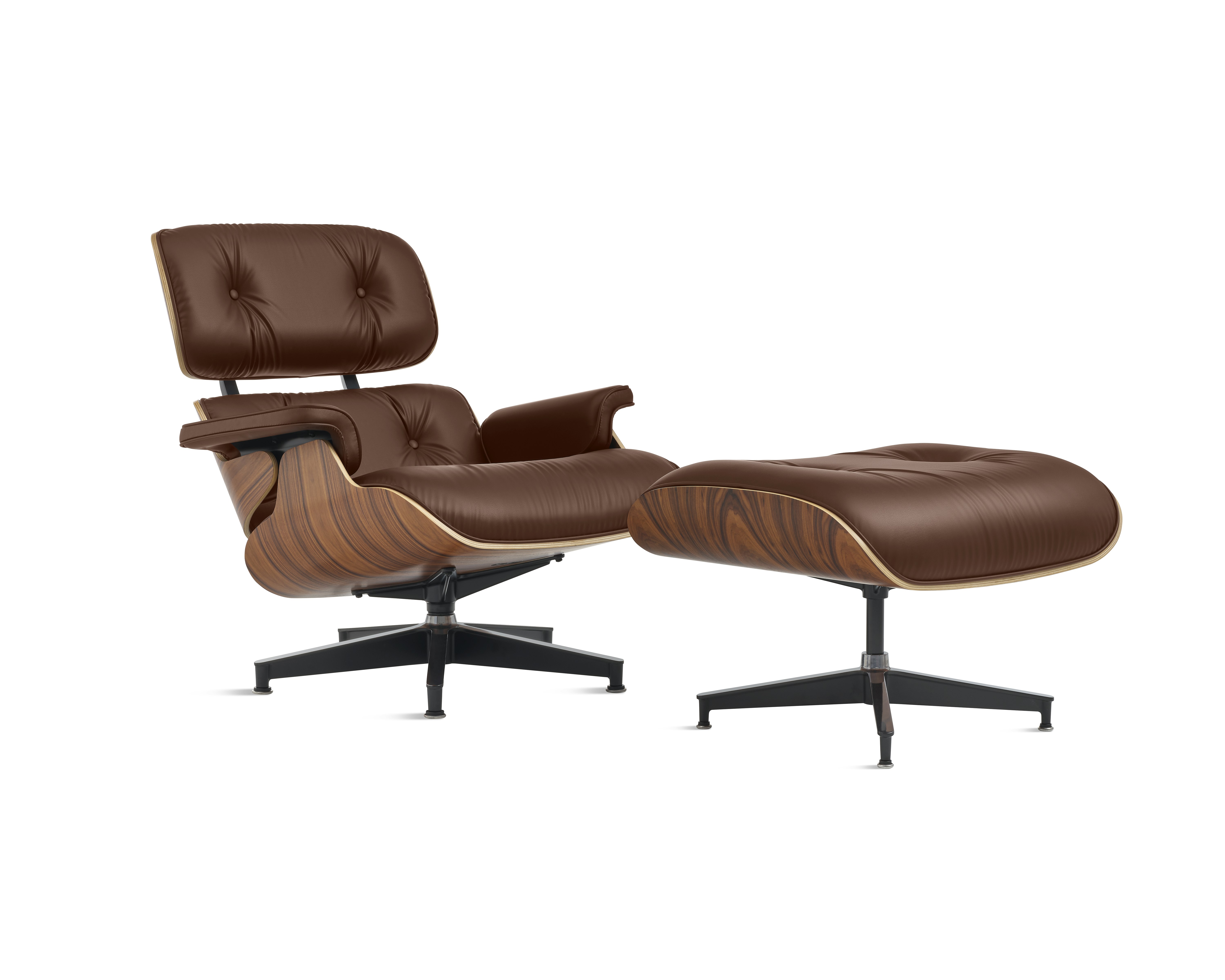 Eames Lounge & Ottoman,  3/4 View - Santos Palisander - All Grain,  Brazil Nut