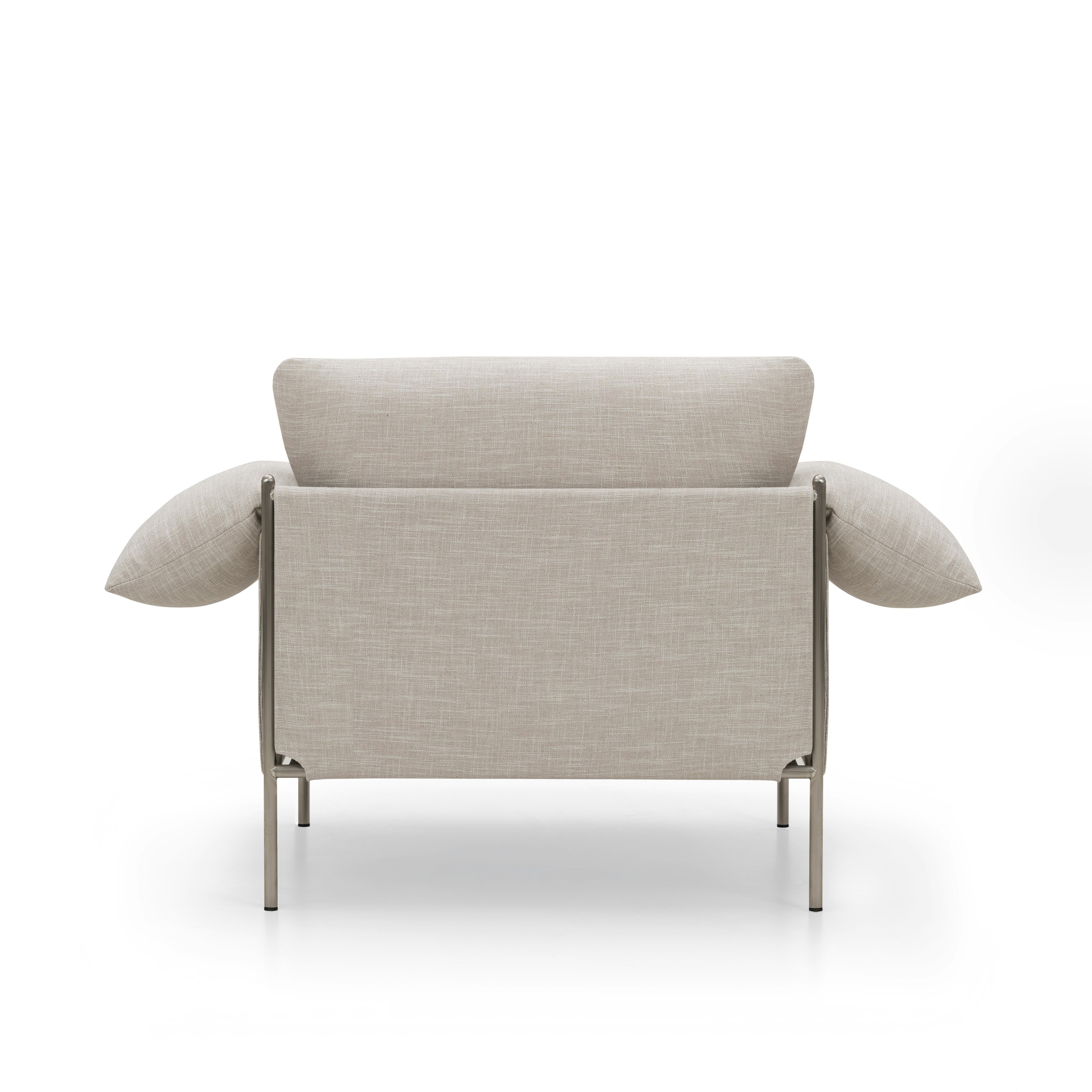 A Alva Chair in Byron Oyster with a Brushed Steel finish viewed from Back