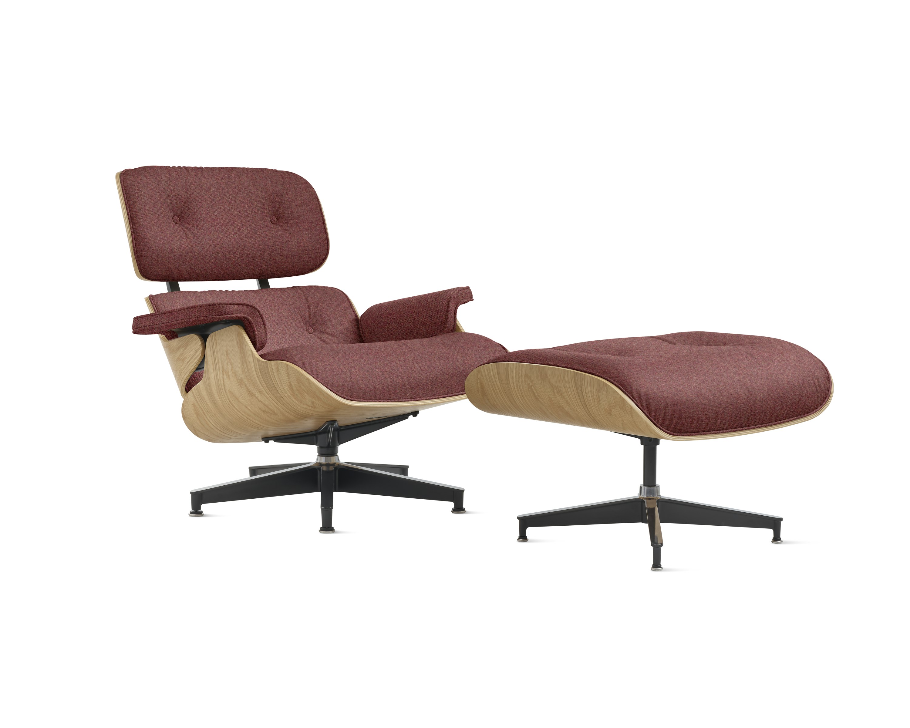 Eames Lounge Chair and Ottoman - Standard or Tall, White Oak, Luce, Coulis