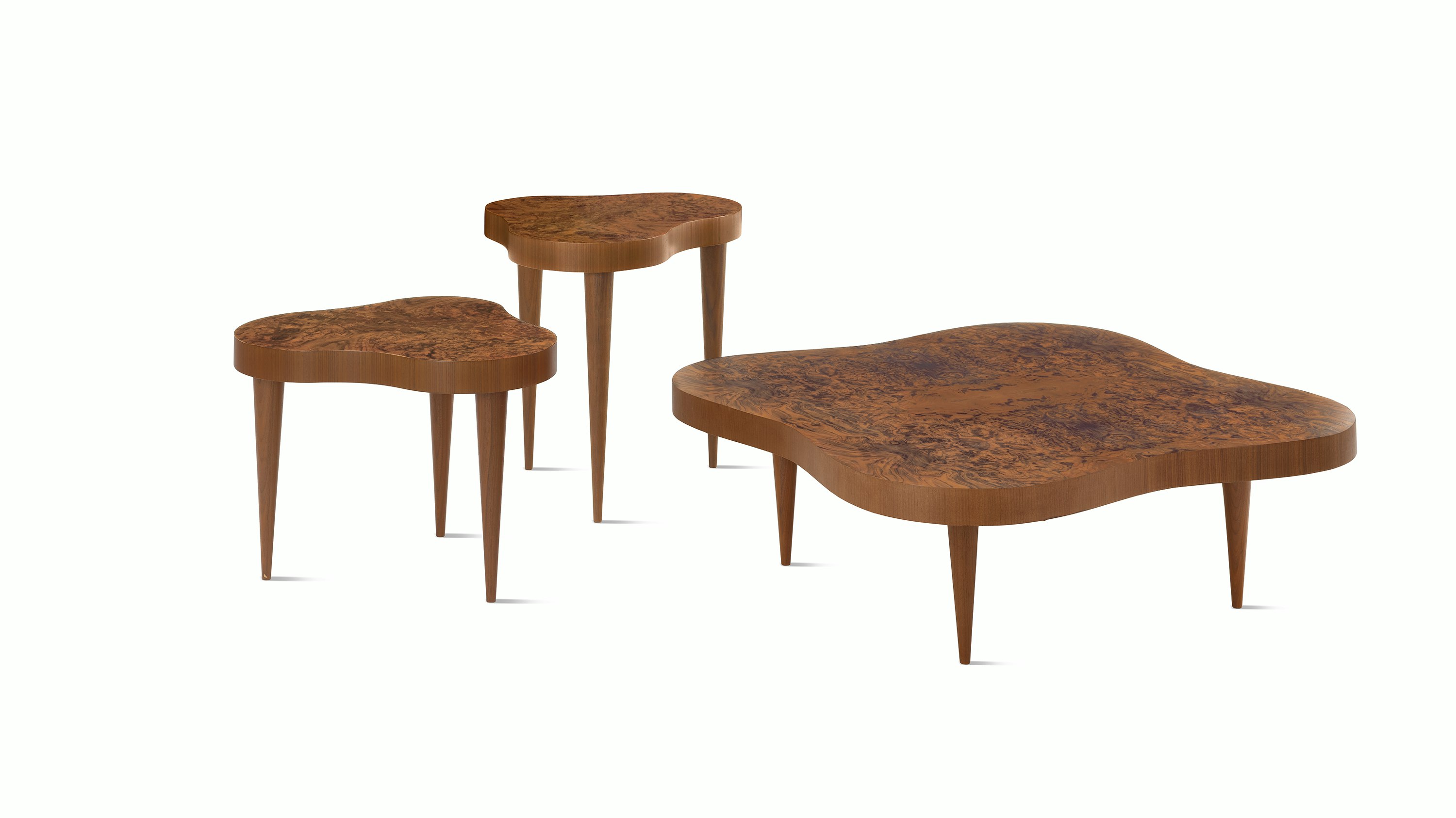 Rohde Paldao coffee and side table in walnut burl front view