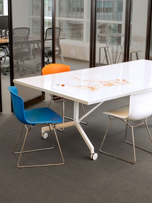 Pixel Y-Fold Training Table Markerboard Top Bertoia Molded Shell Side Chair