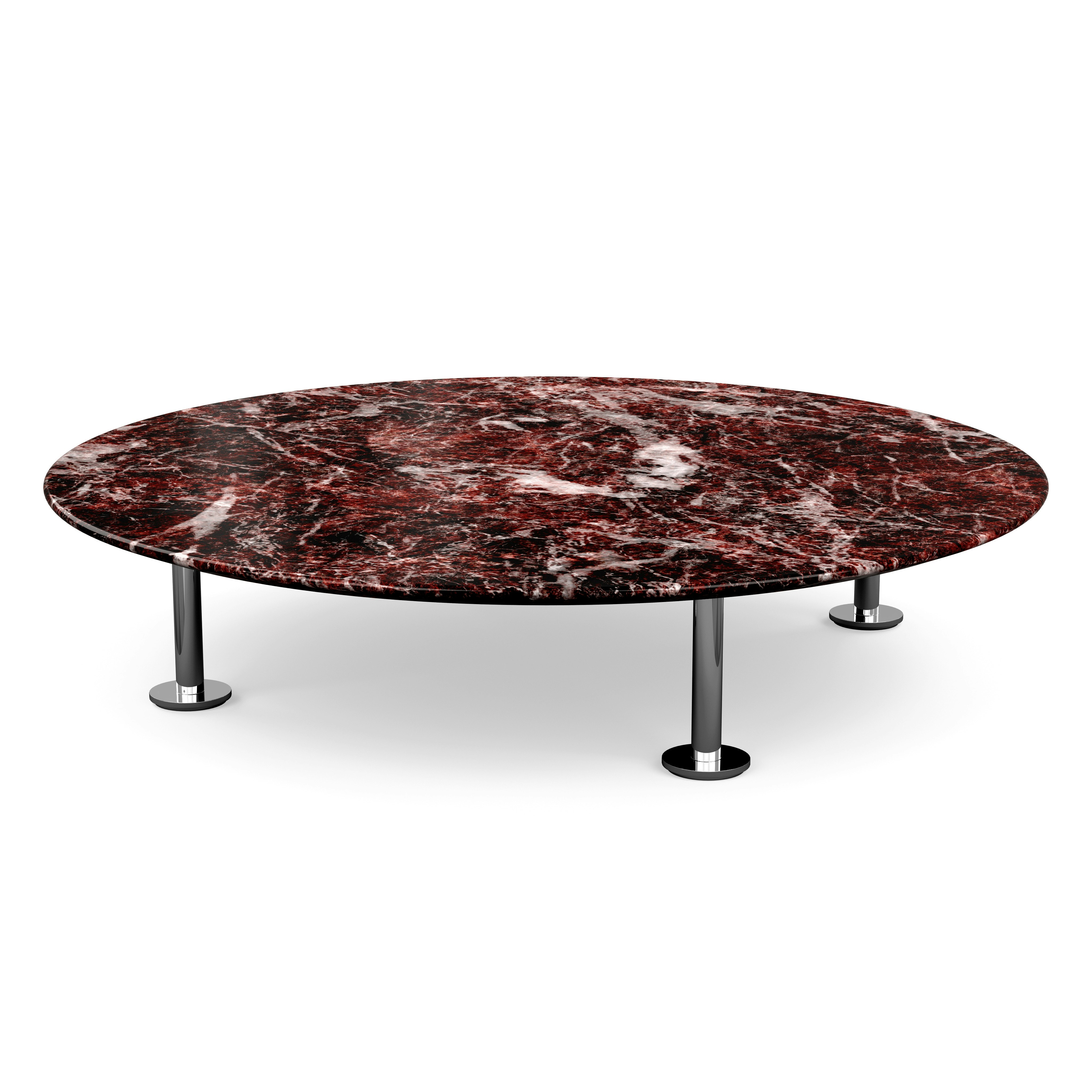 Grasshopper Coffee Table - Marble, Polished Rosso Rubino, Polished Chrome