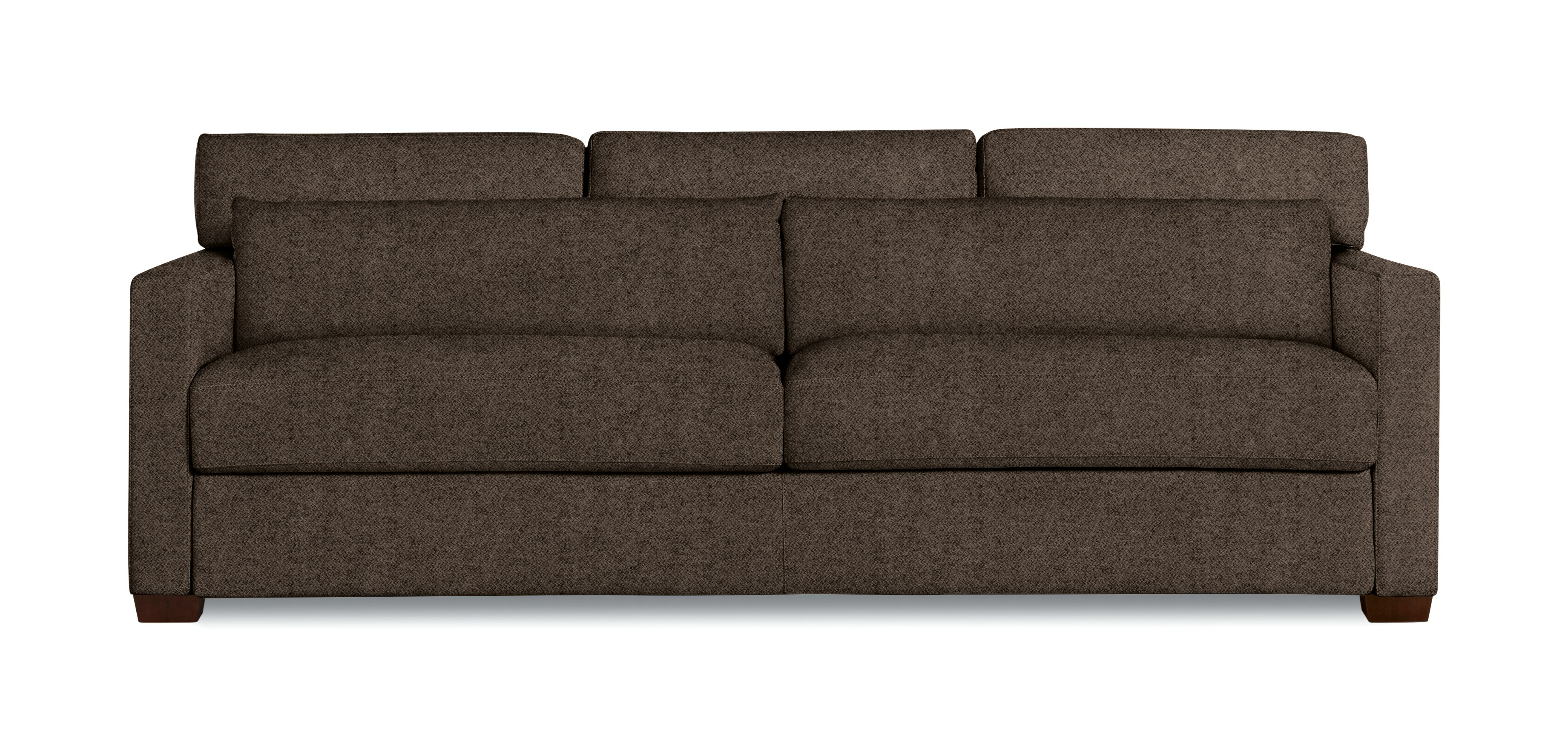 A Vesper Sleeper Sofa in Chocolate Viewed from the front.