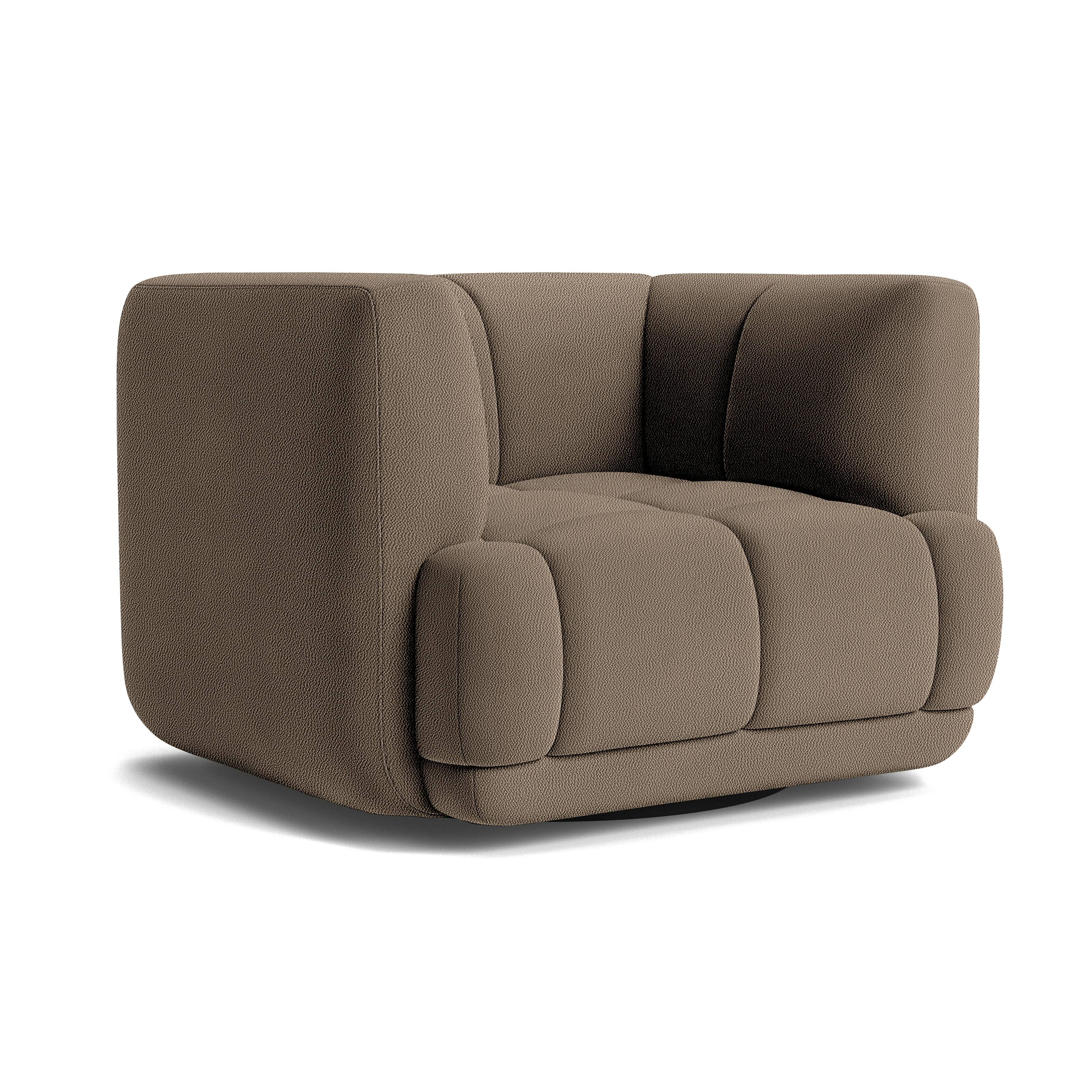 A Quilton Swivel Chair - Turf, Ash Brown in Turf viewed from an angle.