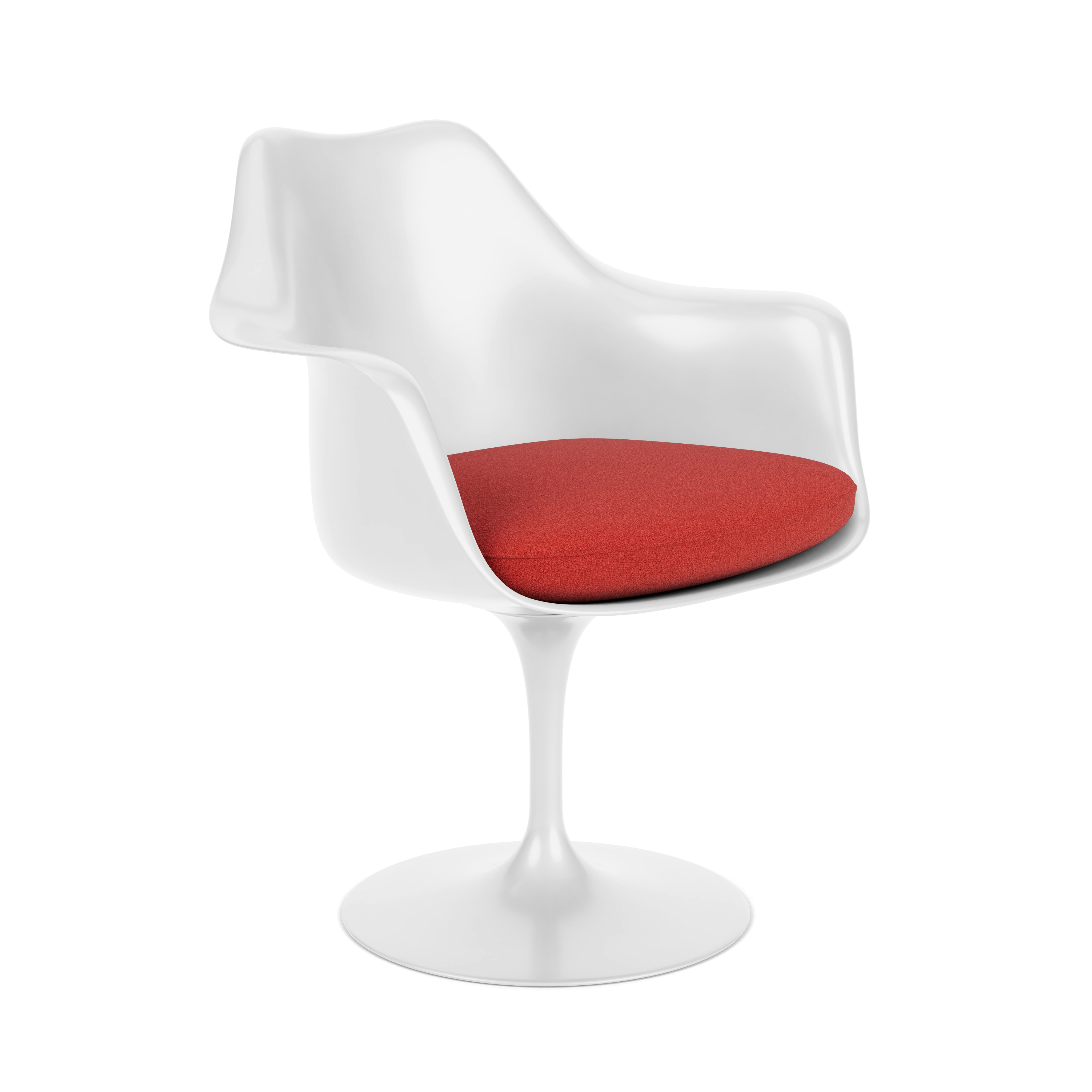 Saarinen Tulip Armchair - Swivel, Seat Cushion, Classic Boucle, Fiery, White