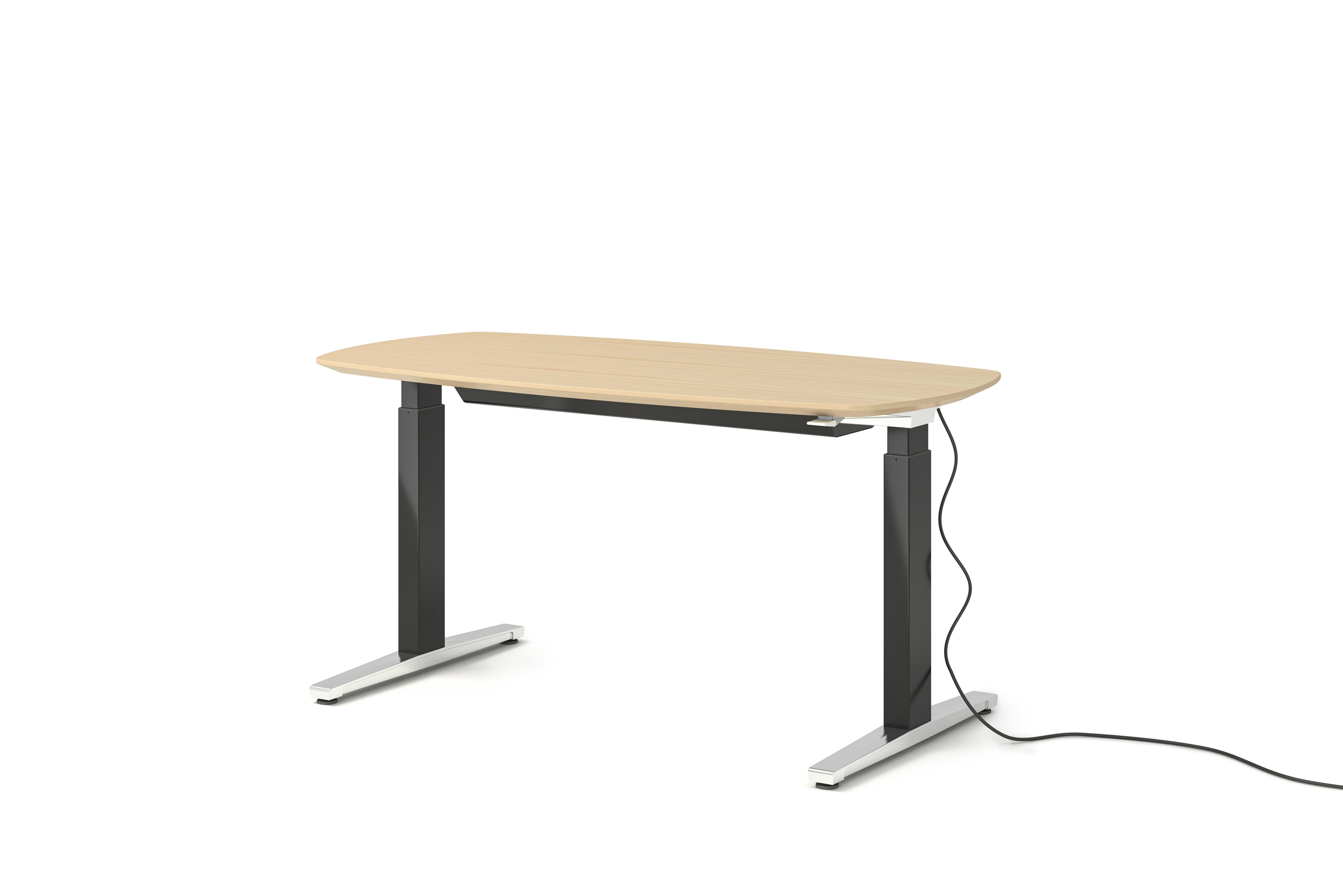 Renew Executive S2S Desk 29x58, Veneer White Ash, Graphite Satin / Polished Aluminum, Integrated Cord Management, Standard Power