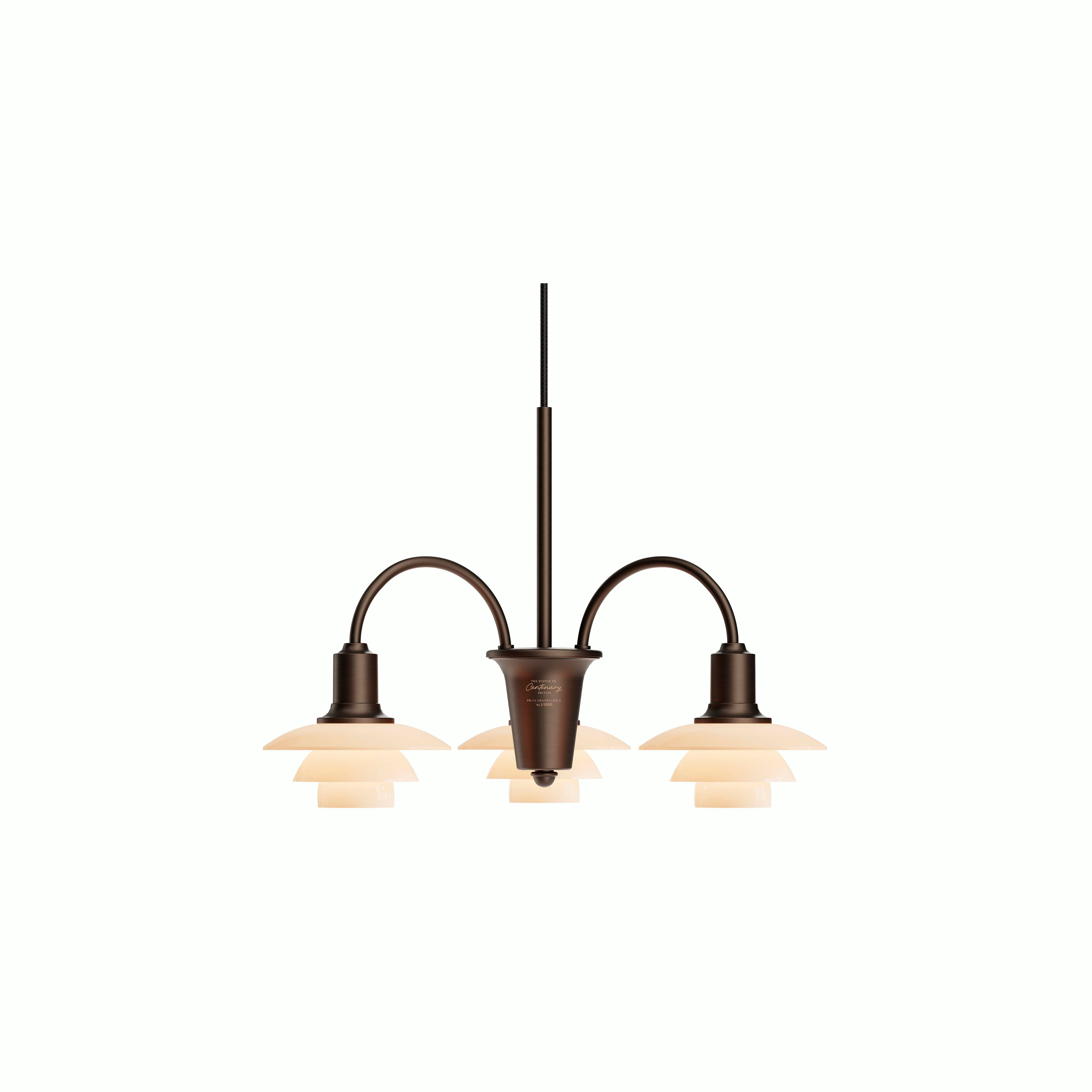 A PH 1/1 Chandelier in 3-Arms viewed from the front.