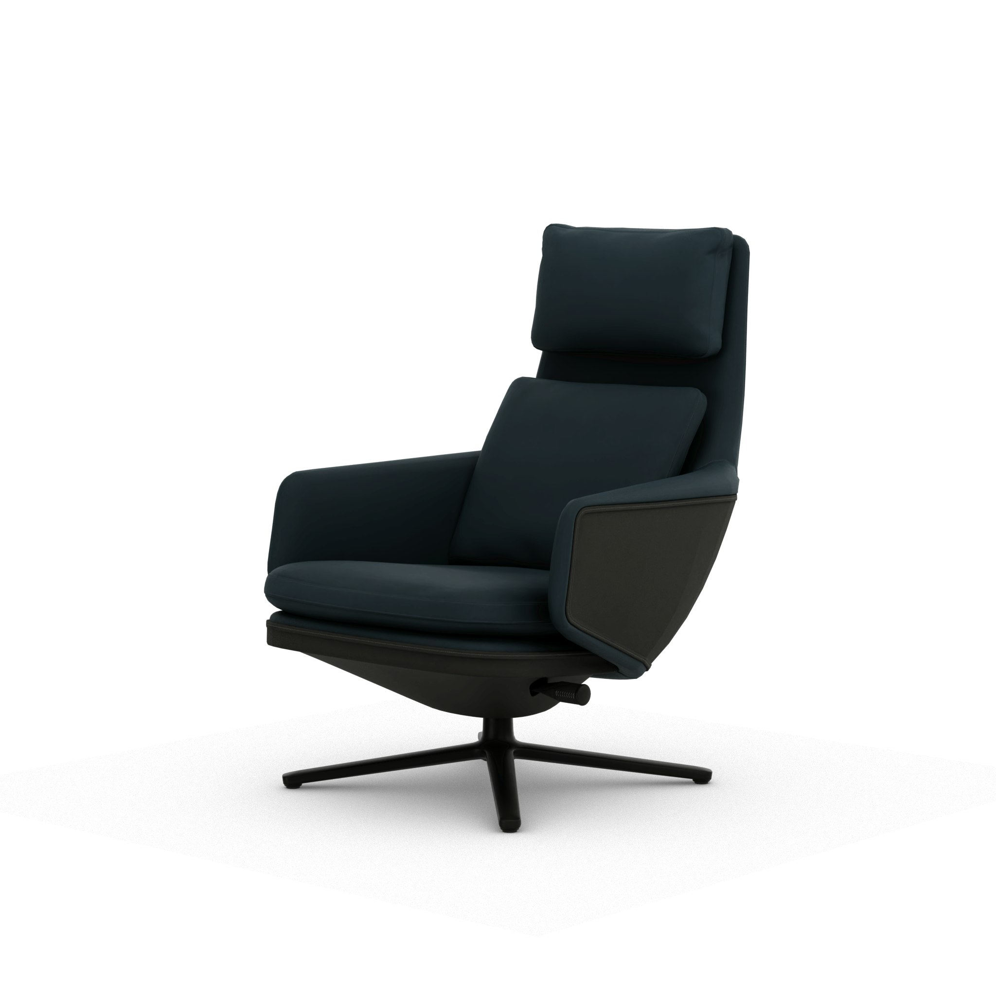 Grand Relax Lounge Chair - Premium Leather, Smoke Blue, Back Uph, Leather Forte, Umbra Grey, Basic Dark