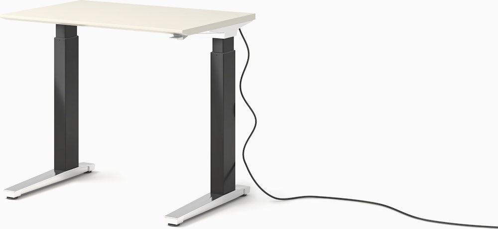 Renew Sit-To-Stand Desk - 23x34,  White Laminate,  Graphite Satin,  Polished Aluminum,  Standard Power