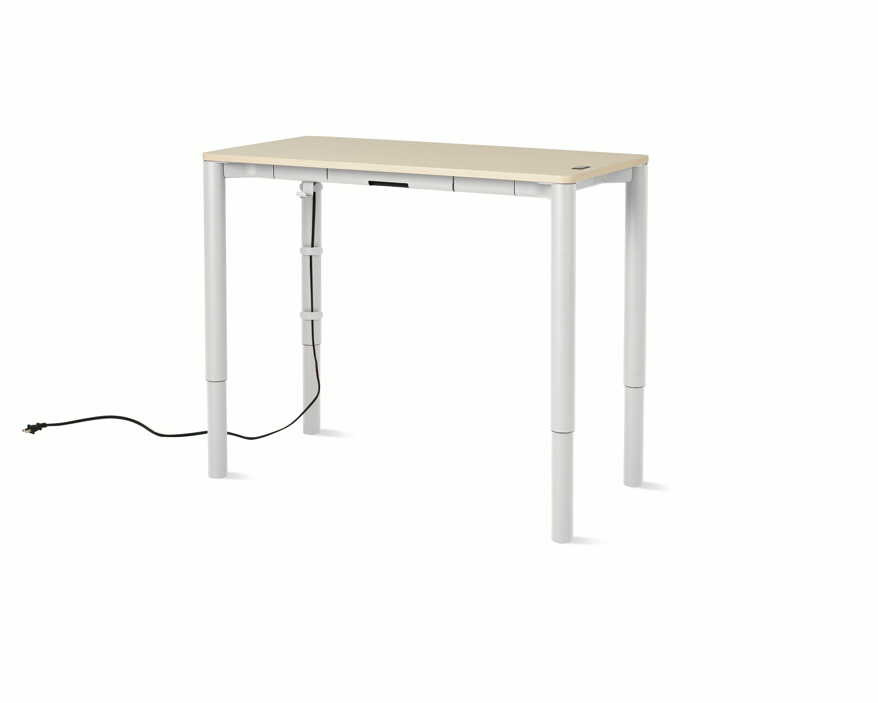 Spout S2S Table - 24" x 48"",  Veneer Clear on Ash,  Studio White,  Without Cable Tray,  With Storage Drawer,  Standard Height"