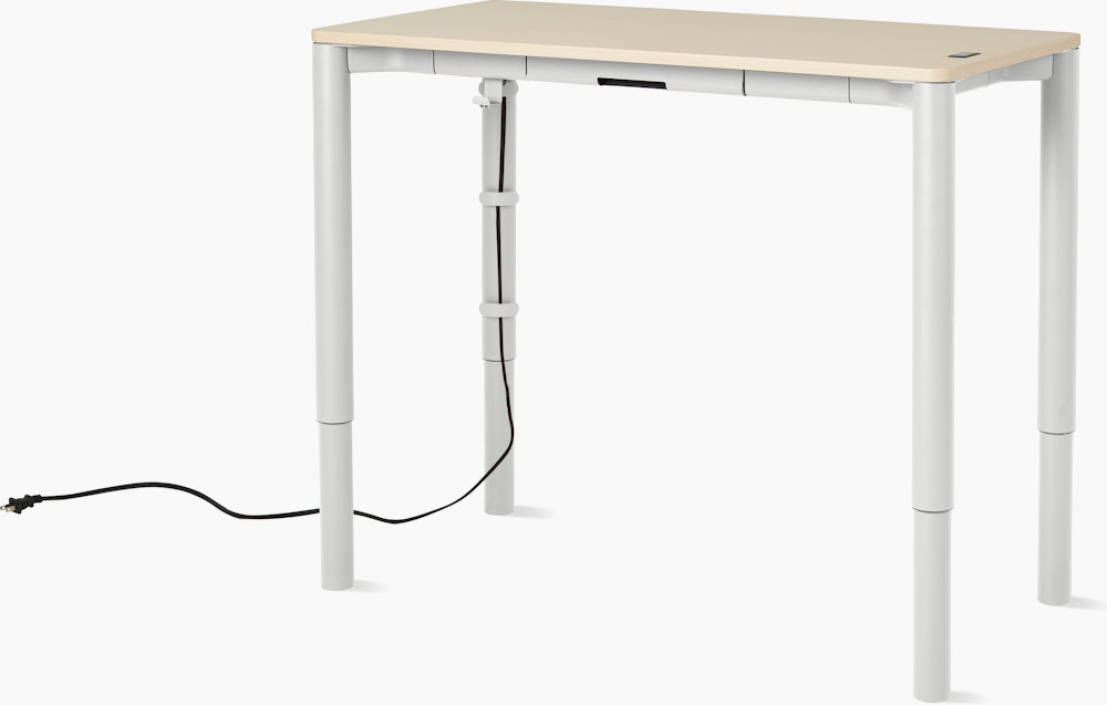 Spout S2S Table - 24" x 48"",  Veneer Clear on Ash,  Studio White,  Without Cable Tray,  With Storage Drawer,  Standard Height"